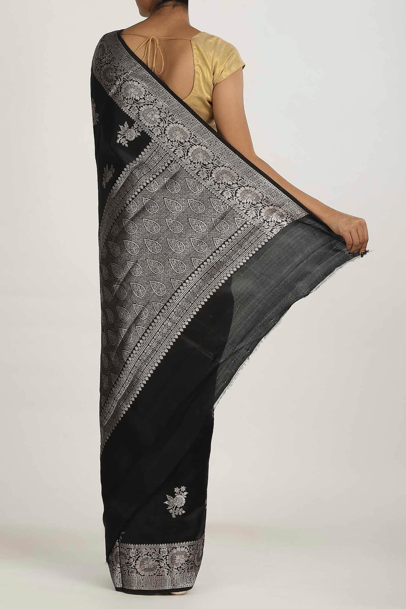 Black Banarasi Raw Silk Saree