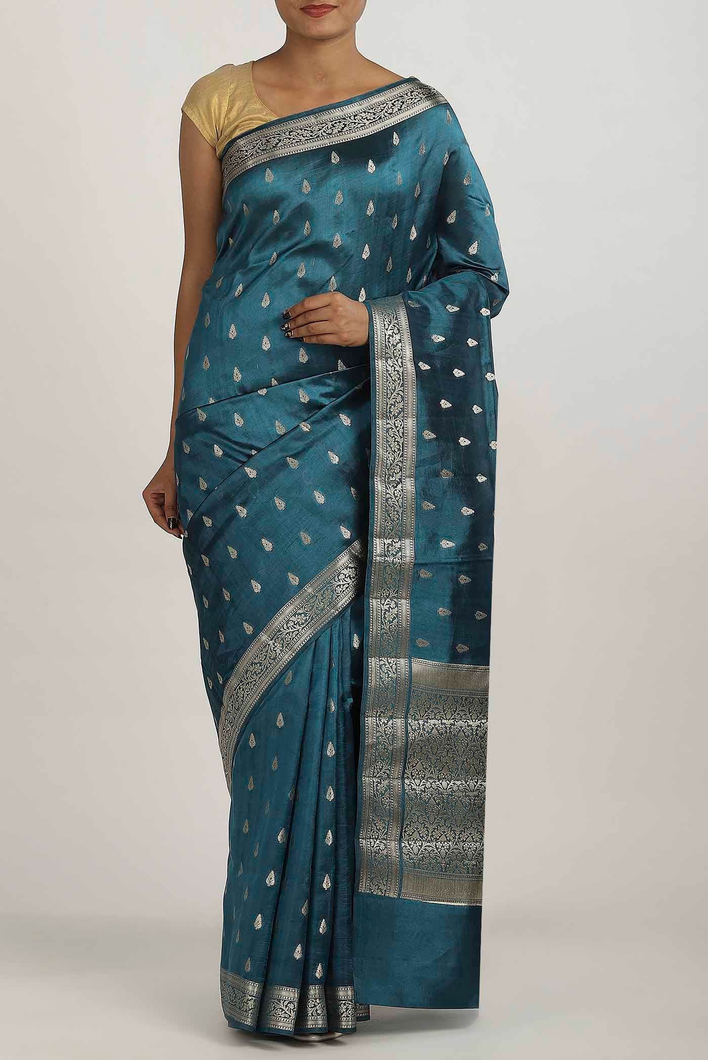 Blue Banarasi Raw Silk Saree