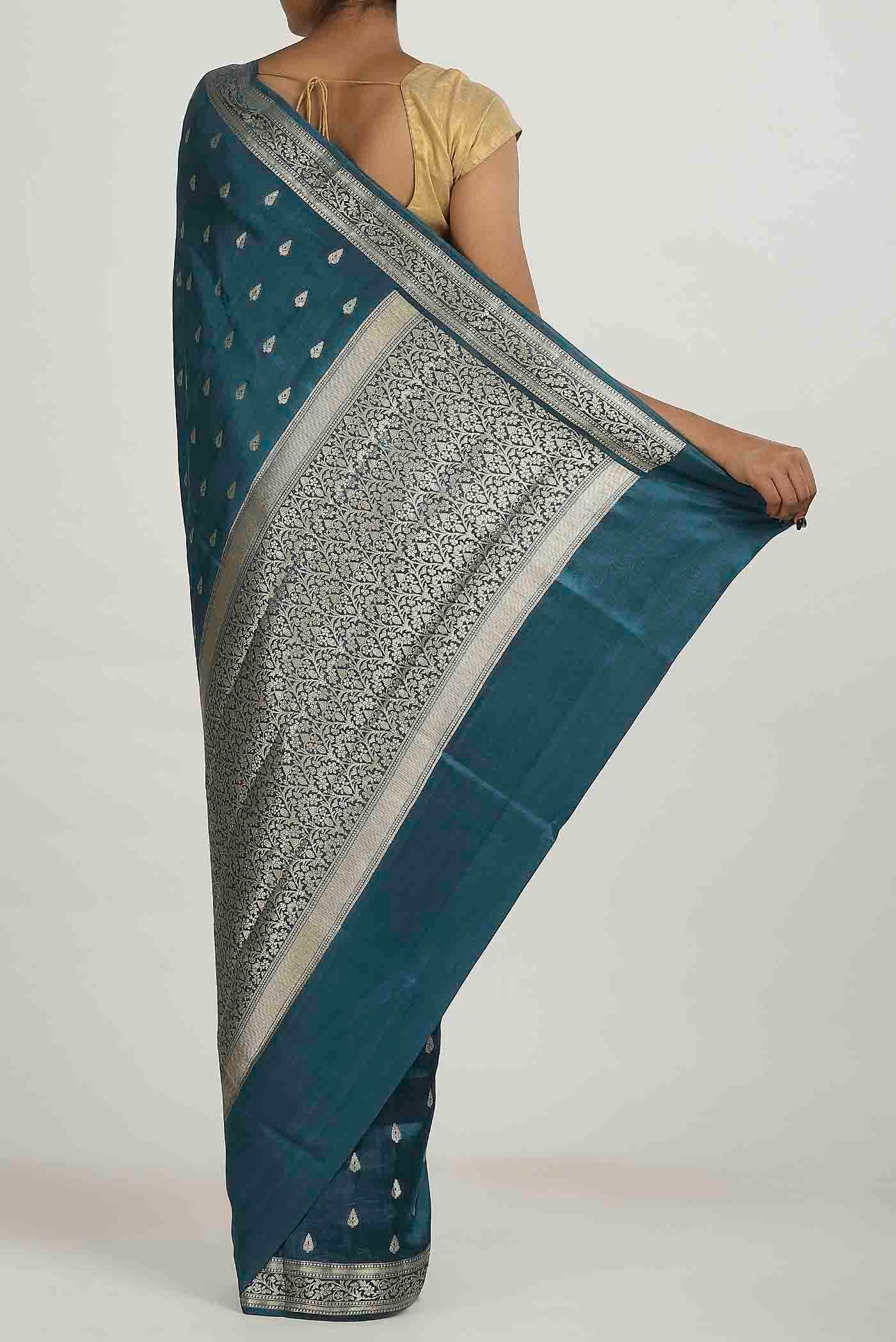 Blue Banarasi Raw Silk Saree