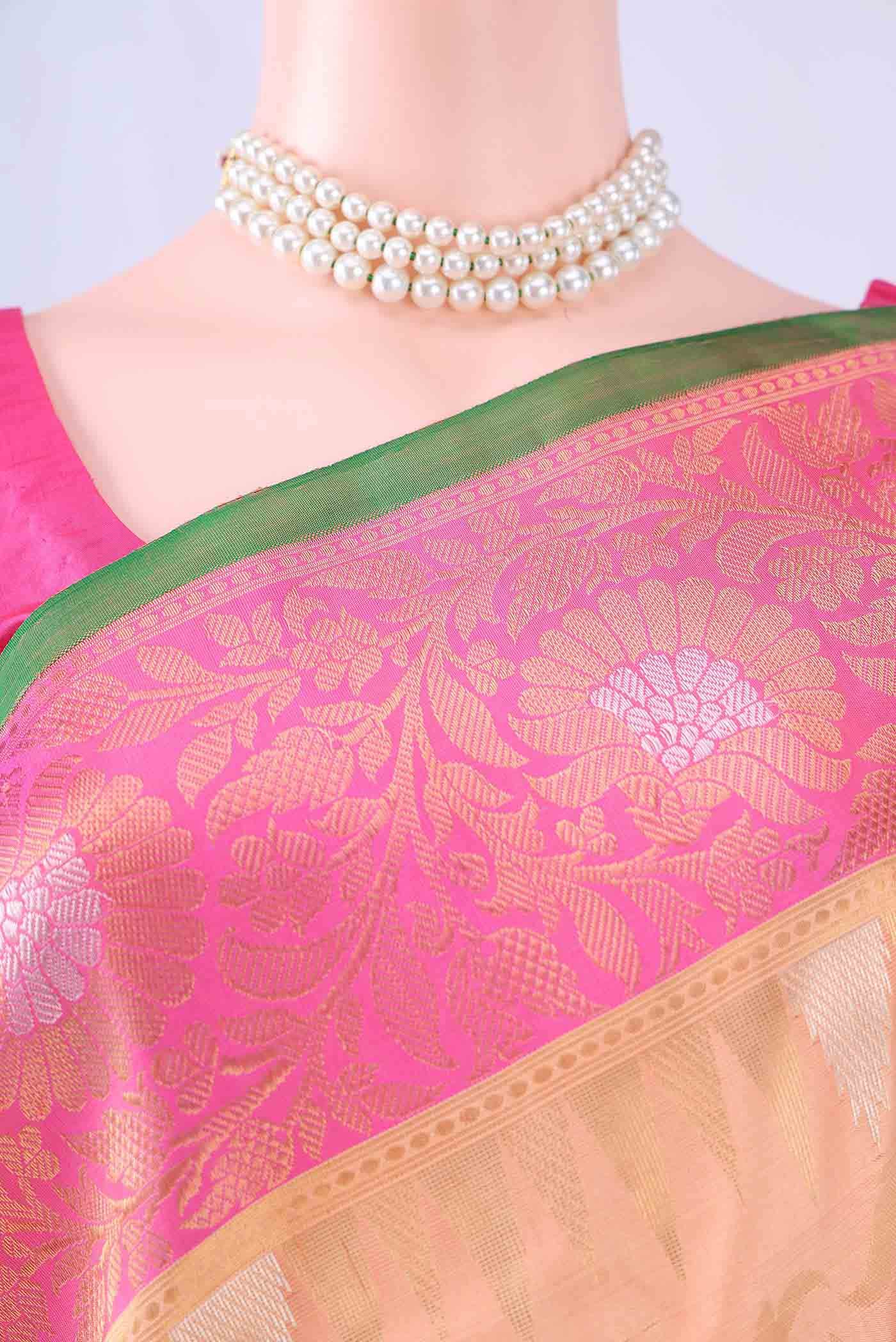 Golden Peach Gadwal Silk Saree