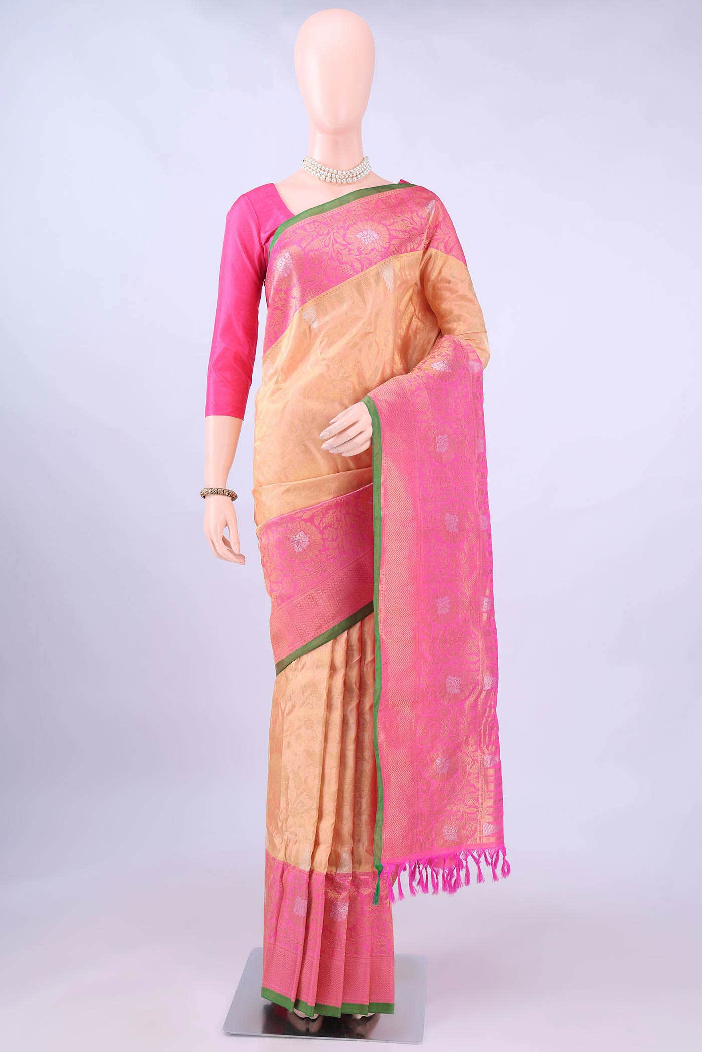 Golden Peach Gadwal Silk Saree