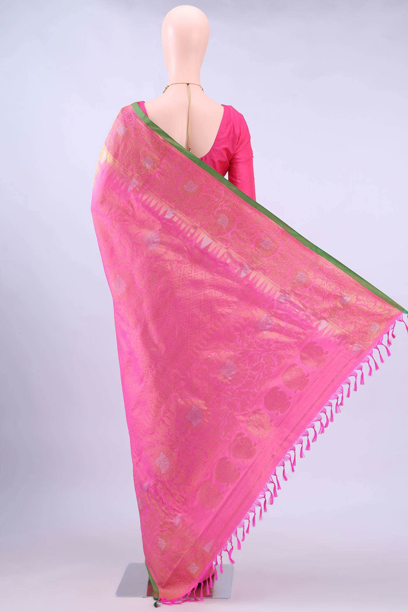 Golden Peach Gadwal Silk Saree
