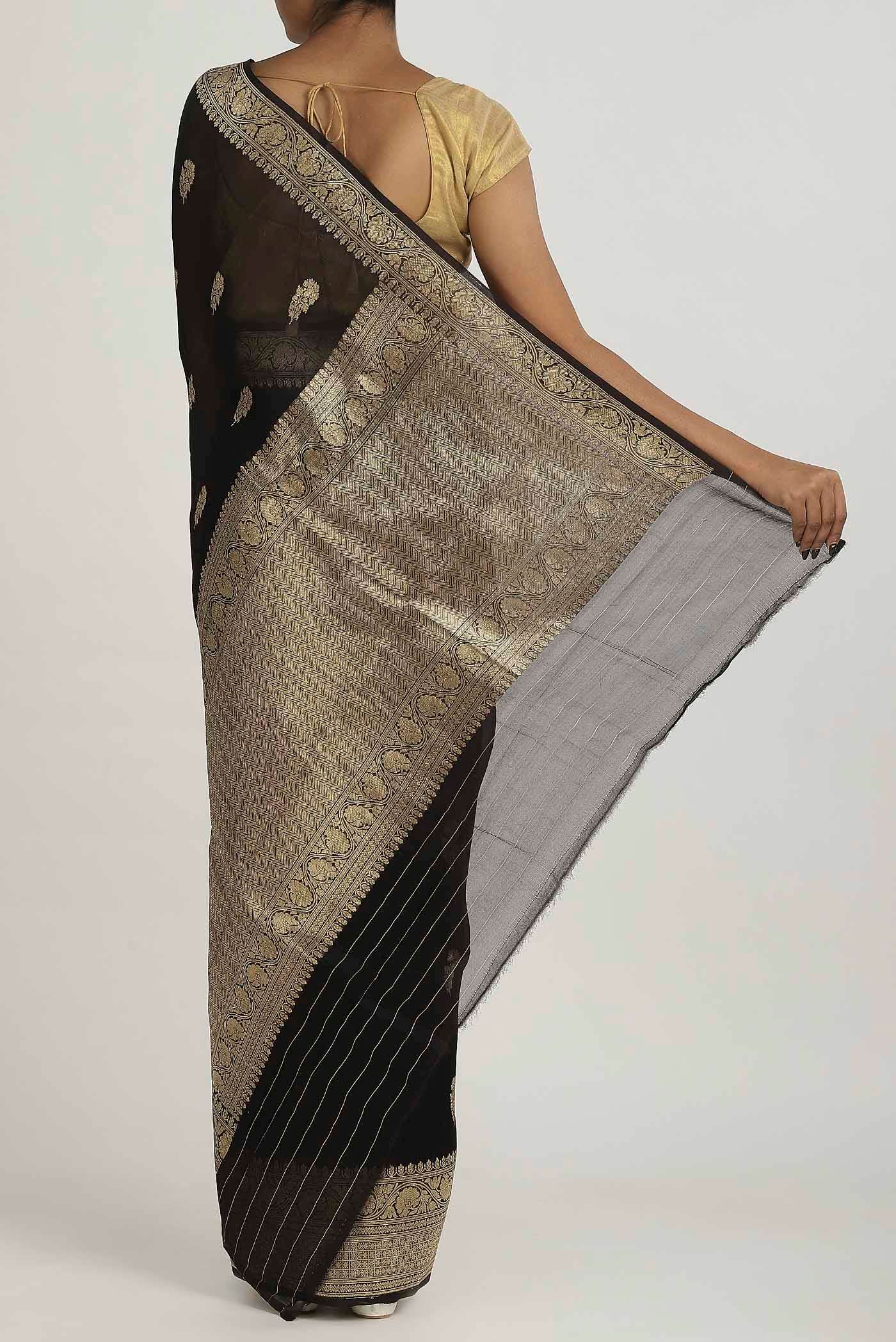 Black Banarasi Kora Silk Saree
