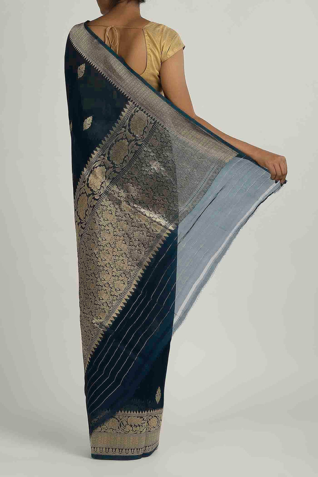Blue Banarasi Kora Silk Saree