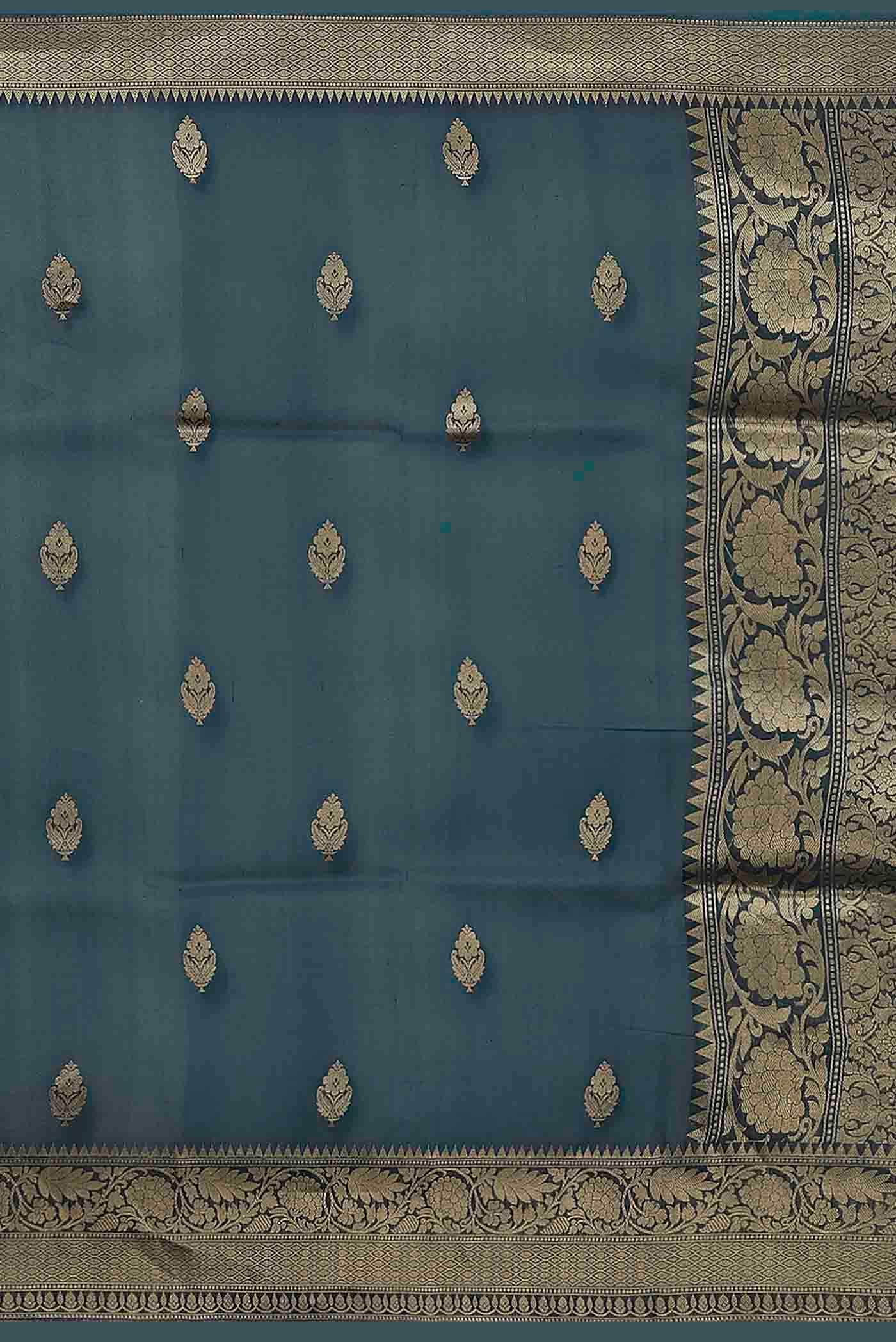 Blue Banarasi Kora Silk Saree