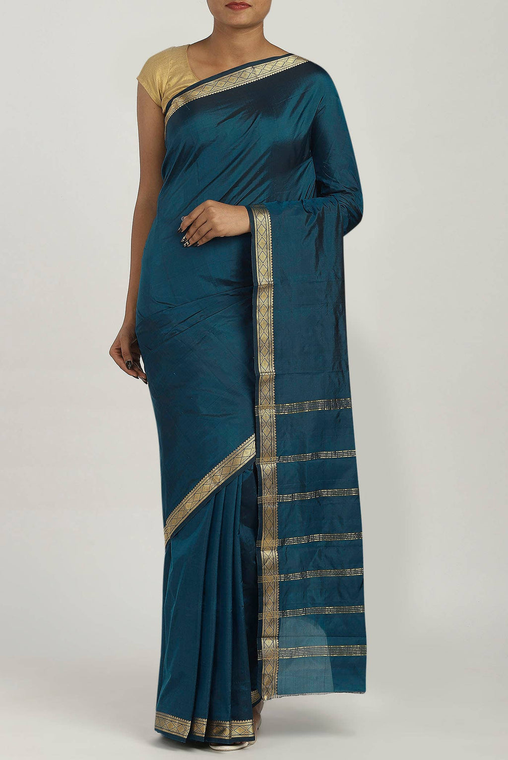 Blue Blended Bangalore Silk Saree