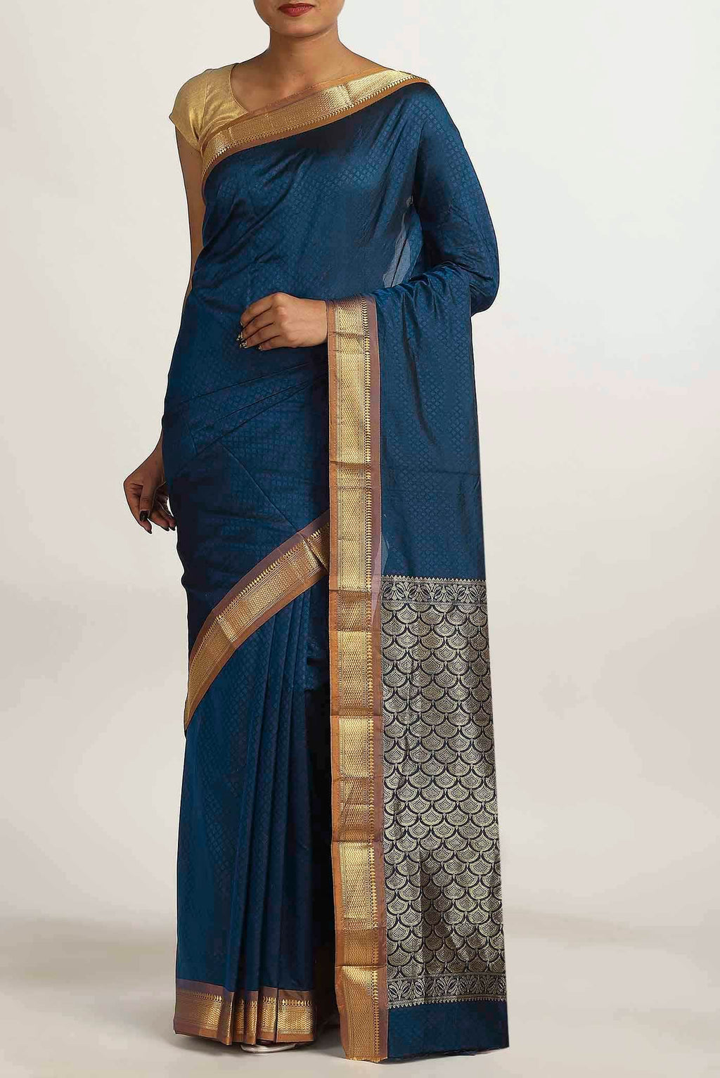 Blue Blended Bangalore Silk Saree