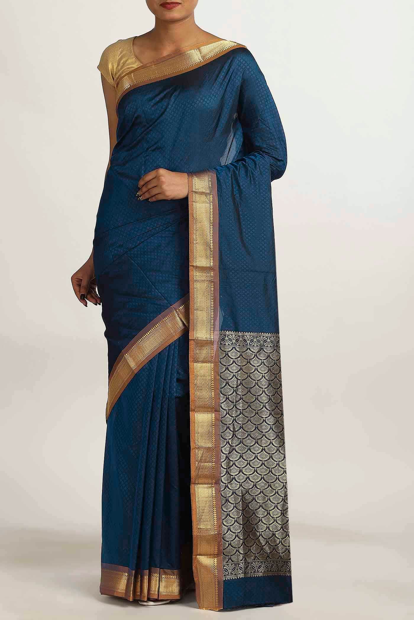 Blue Blended Bangalore Silk Saree