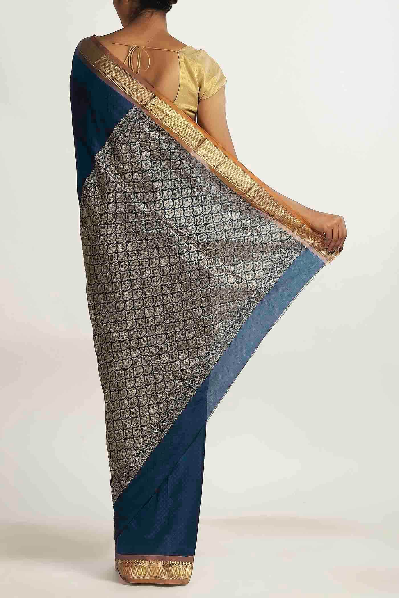 Blue Blended Bangalore Silk Saree