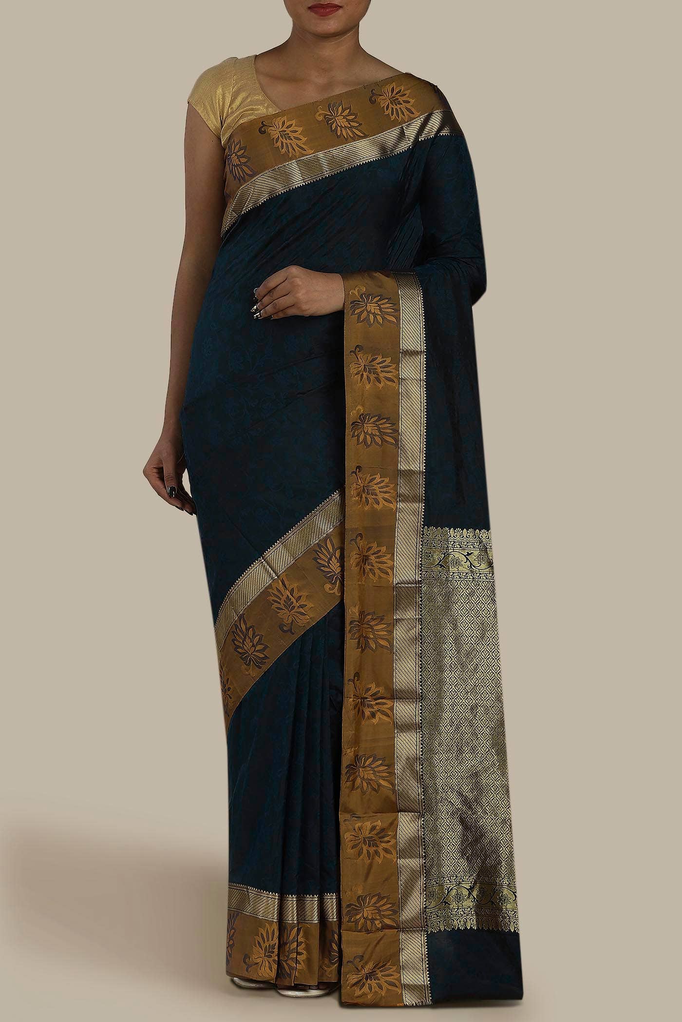 Blue Blended Bangalore Silk Saree