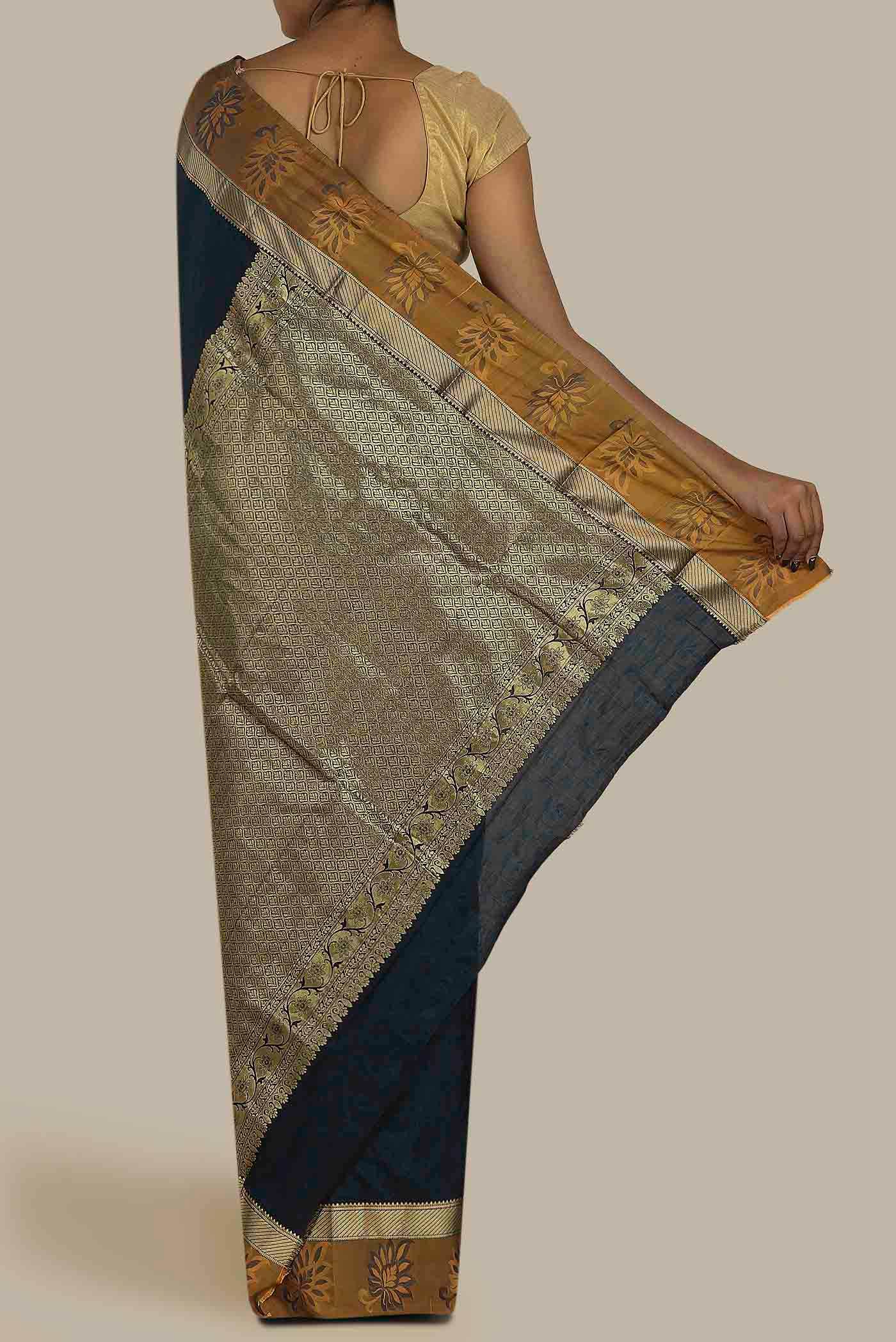 Blue Blended Bangalore Silk Saree