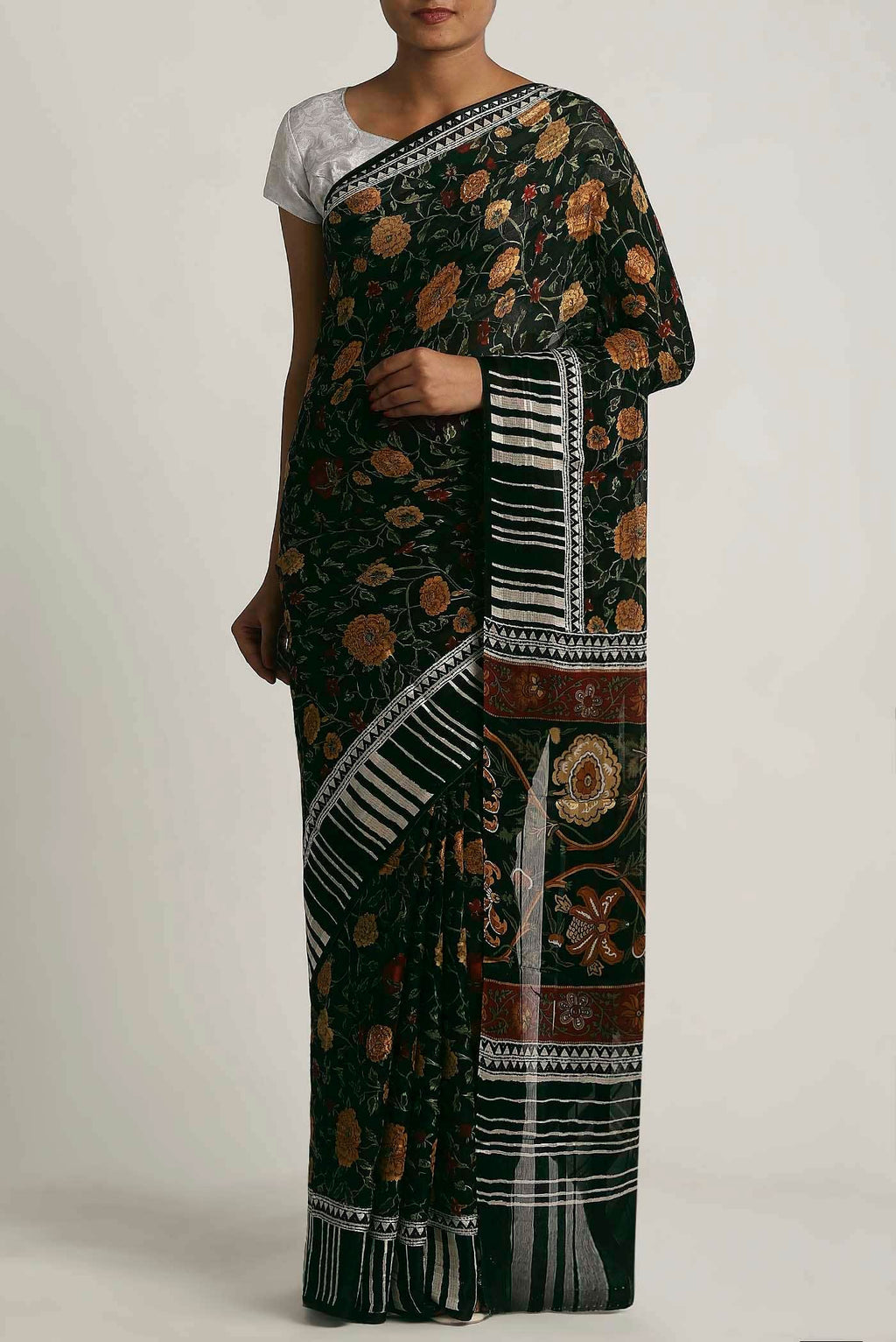 Black Mysore Crepe Saree
