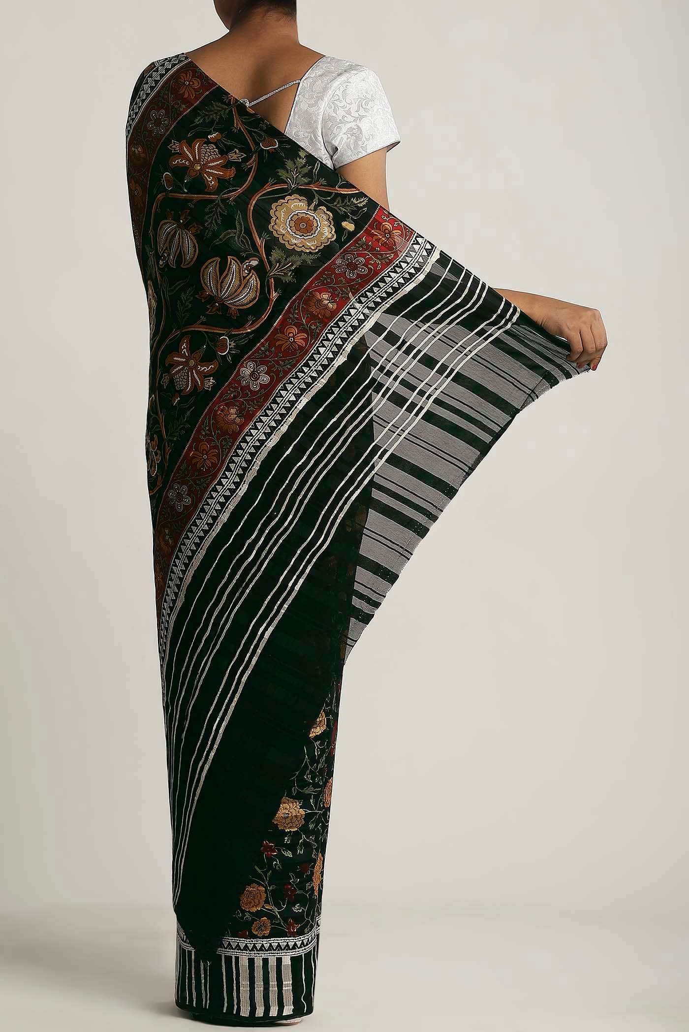 Black Mysore Crepe Saree