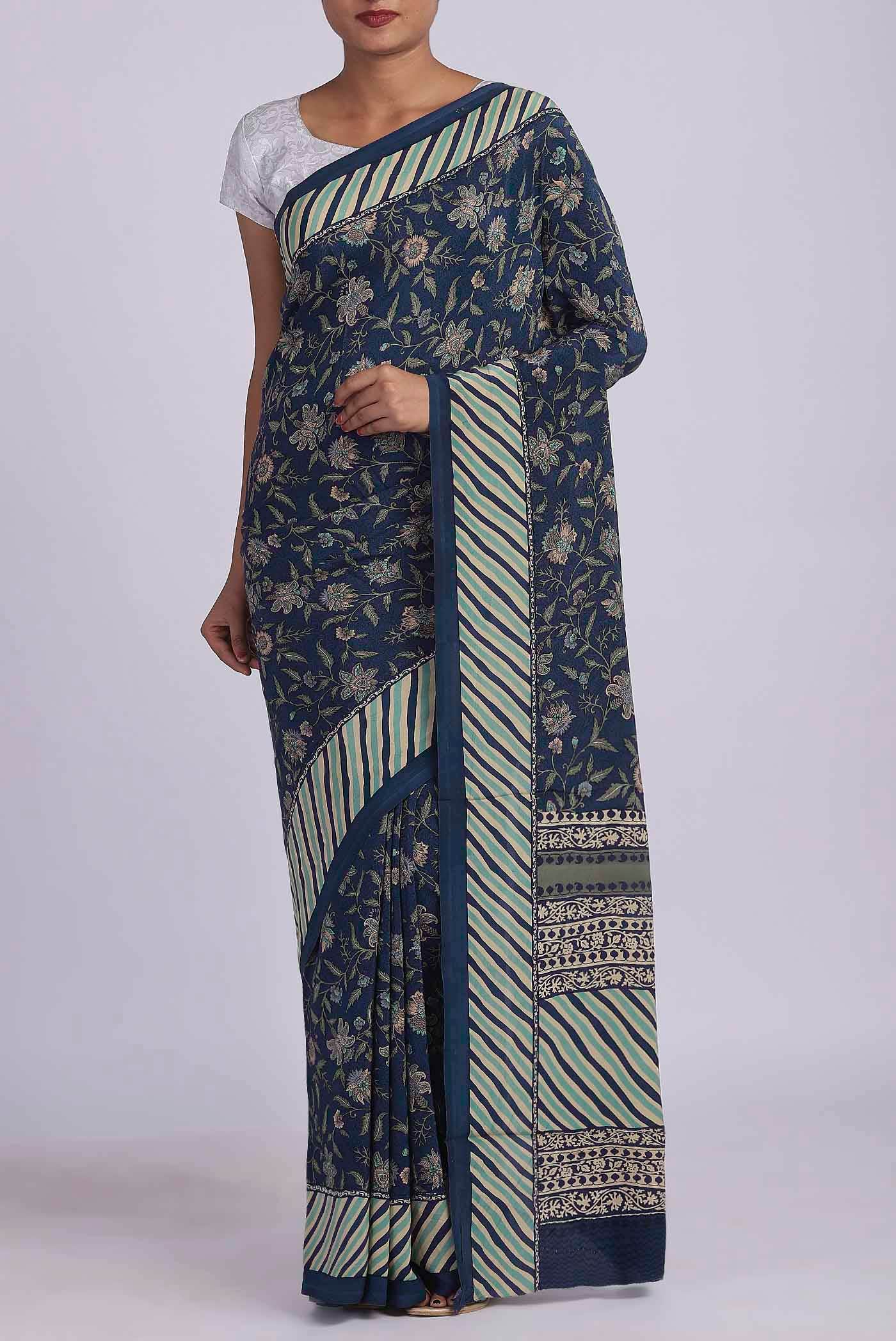 Blue Crepe Saree