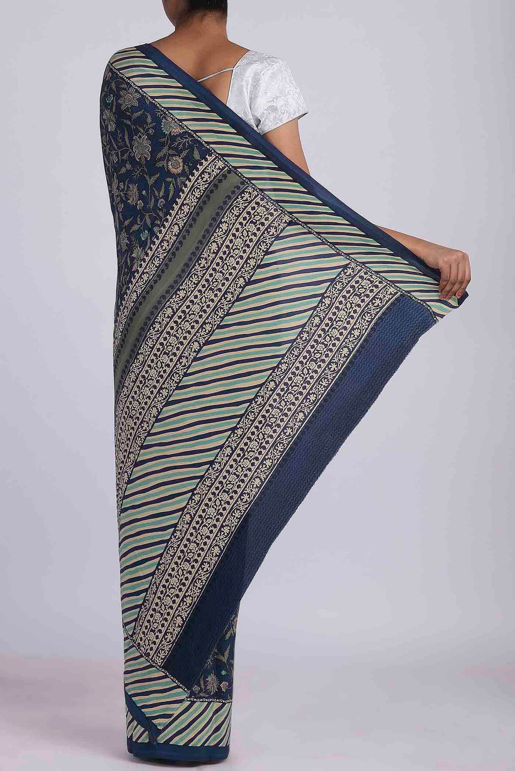 Blue Crepe Saree