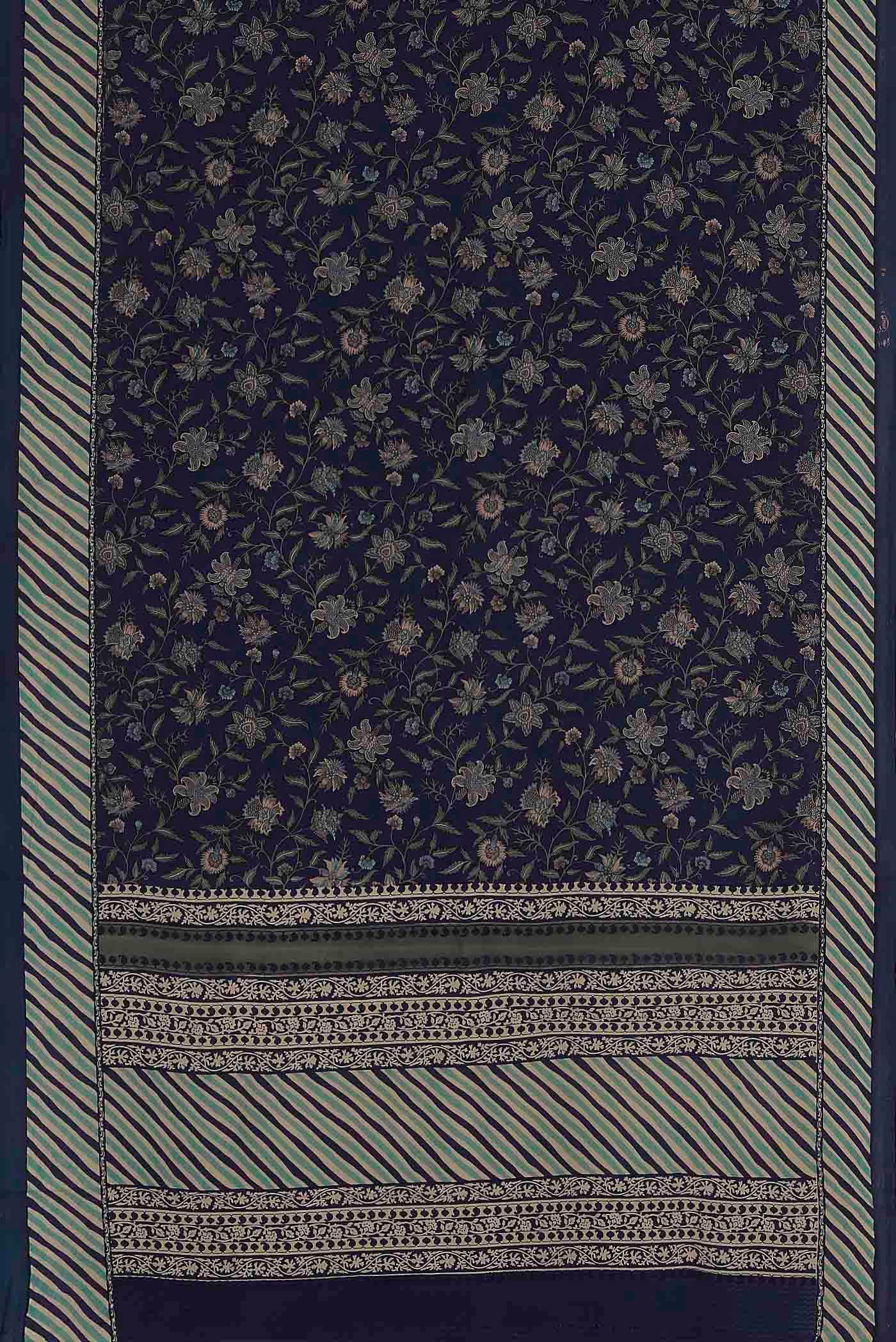 Blue Crepe Saree