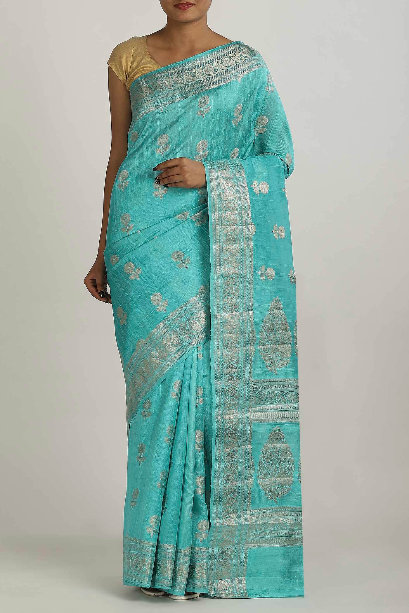 Blue Banarasi Raw Silk Saree