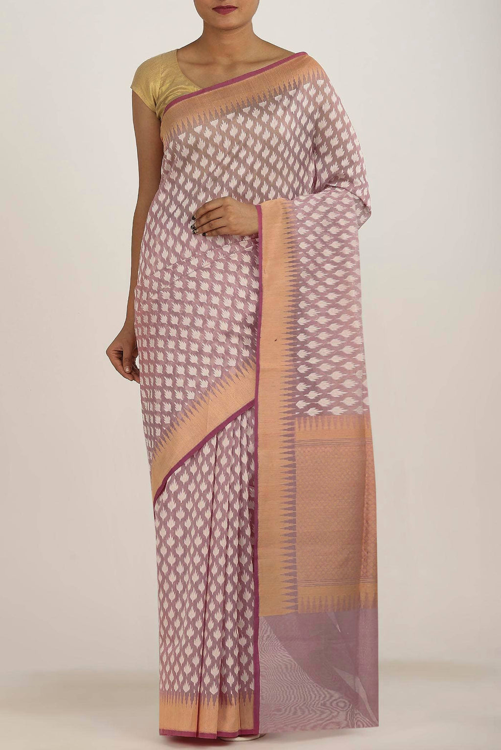 Rose Gold Banarasi Kora Silk Saree