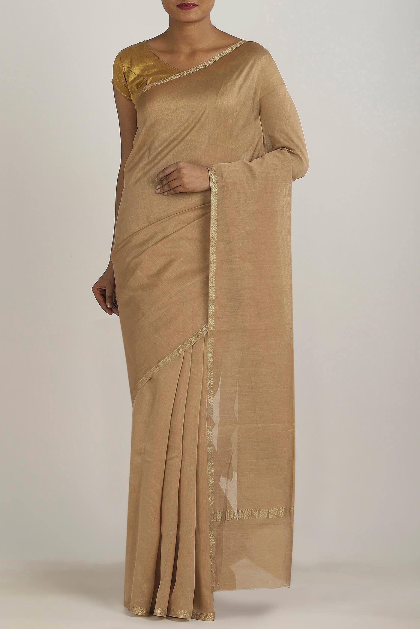 Beige Maheshwari Silk Cotton Saree