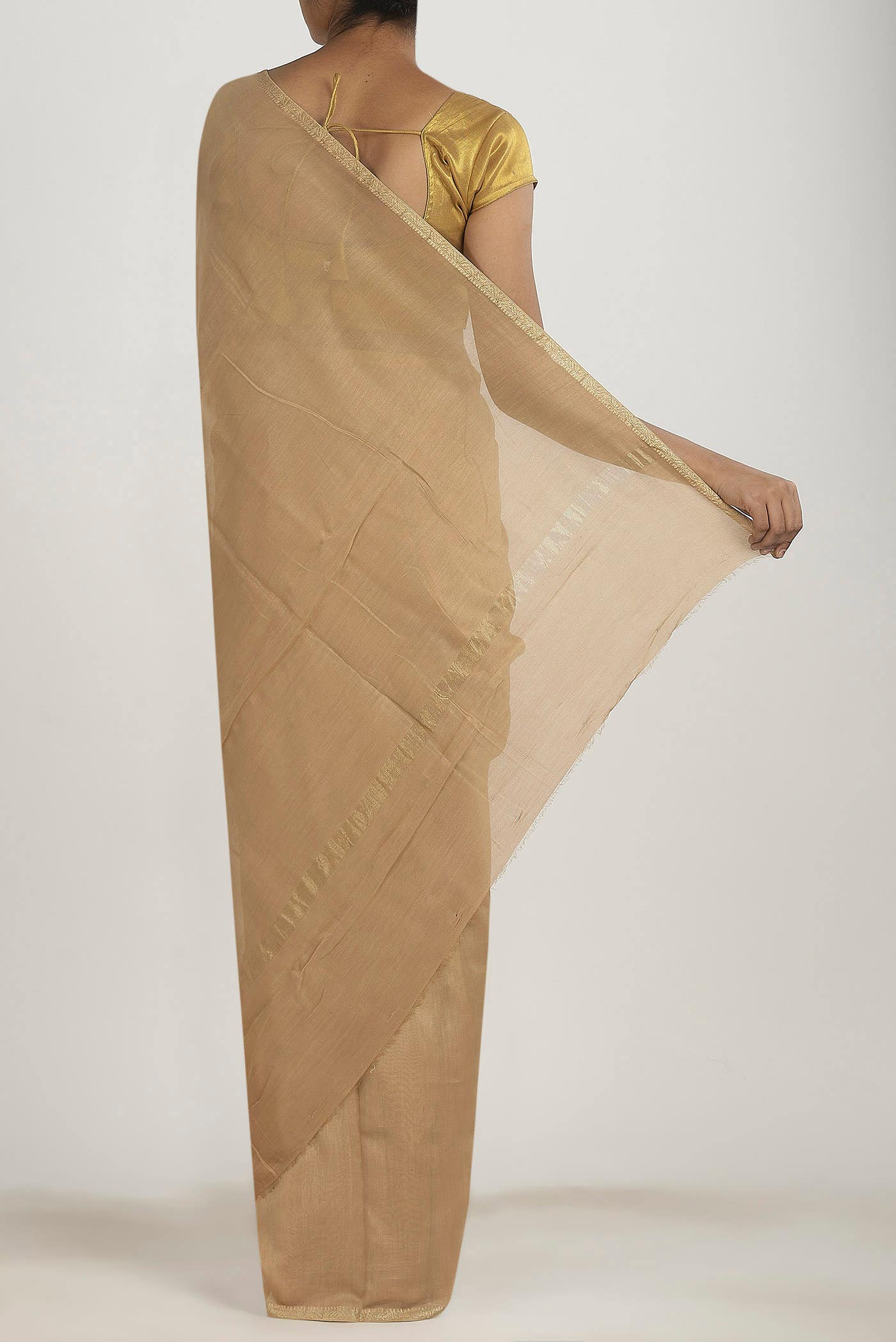 Beige Maheshwari Silk Cotton Saree