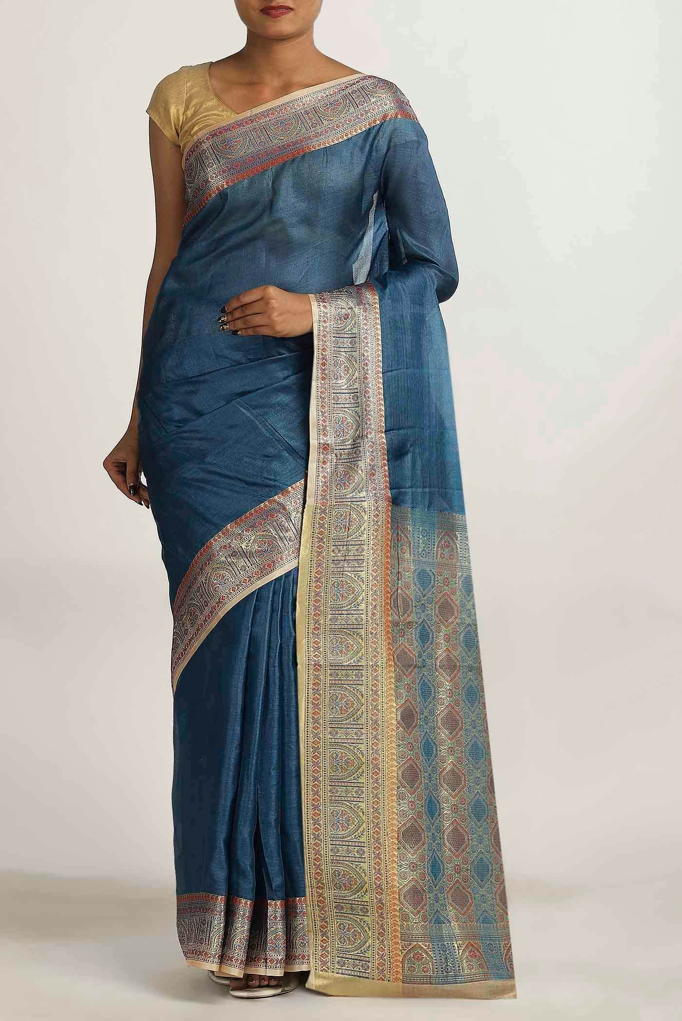 Blue Banarasi Tussar Silk Saree