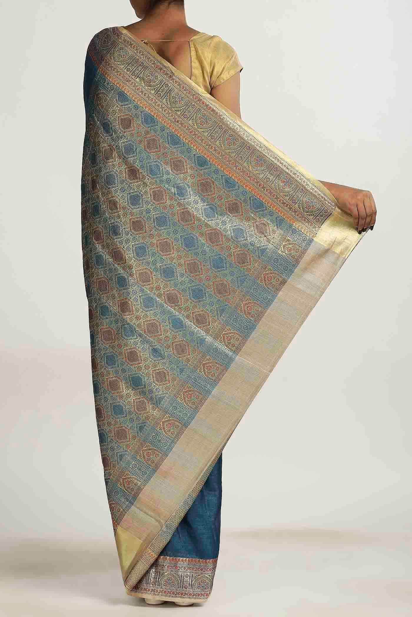 Blue Banarasi Tussar Silk Saree
