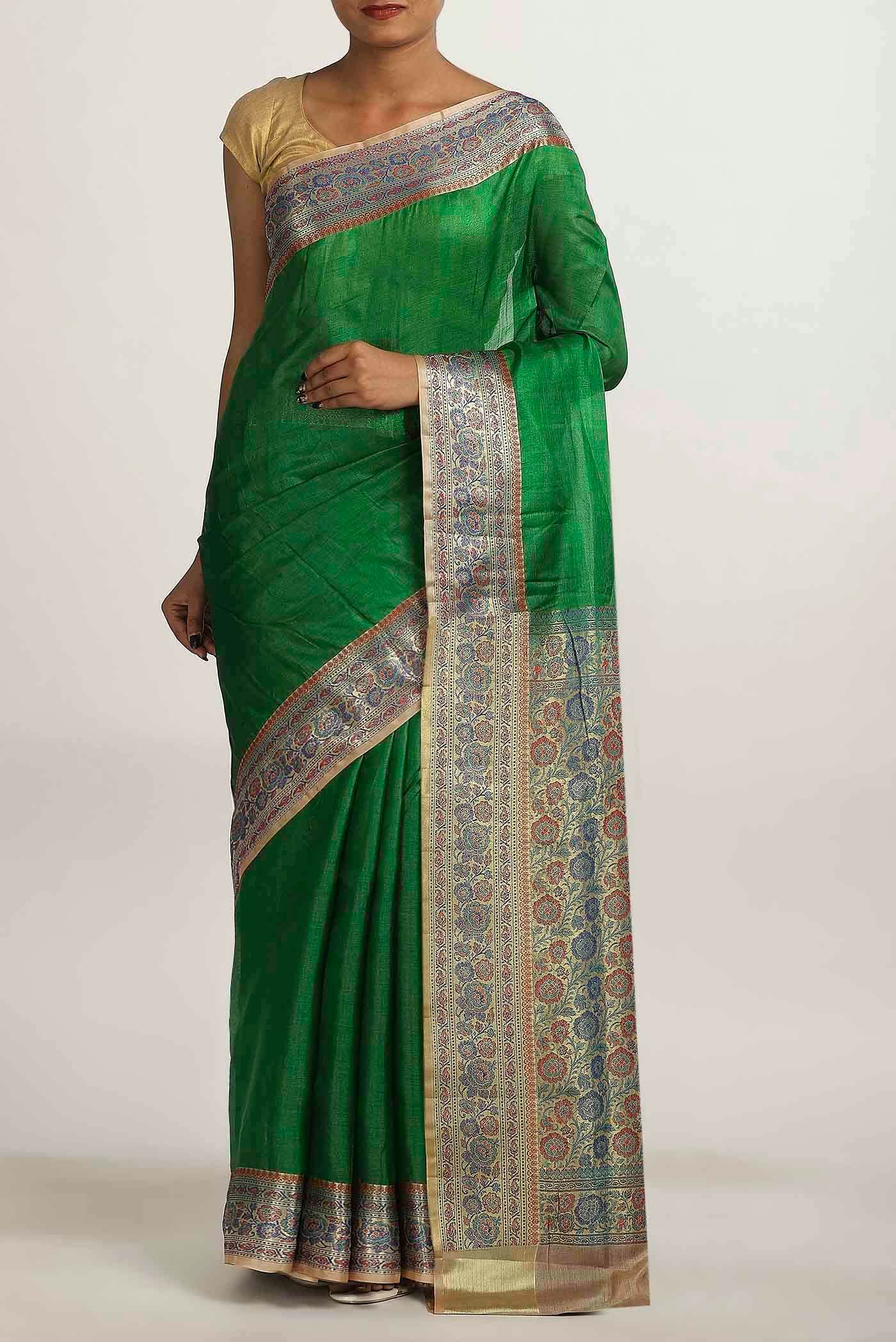 Green Banarasi Tussar Silk Saree