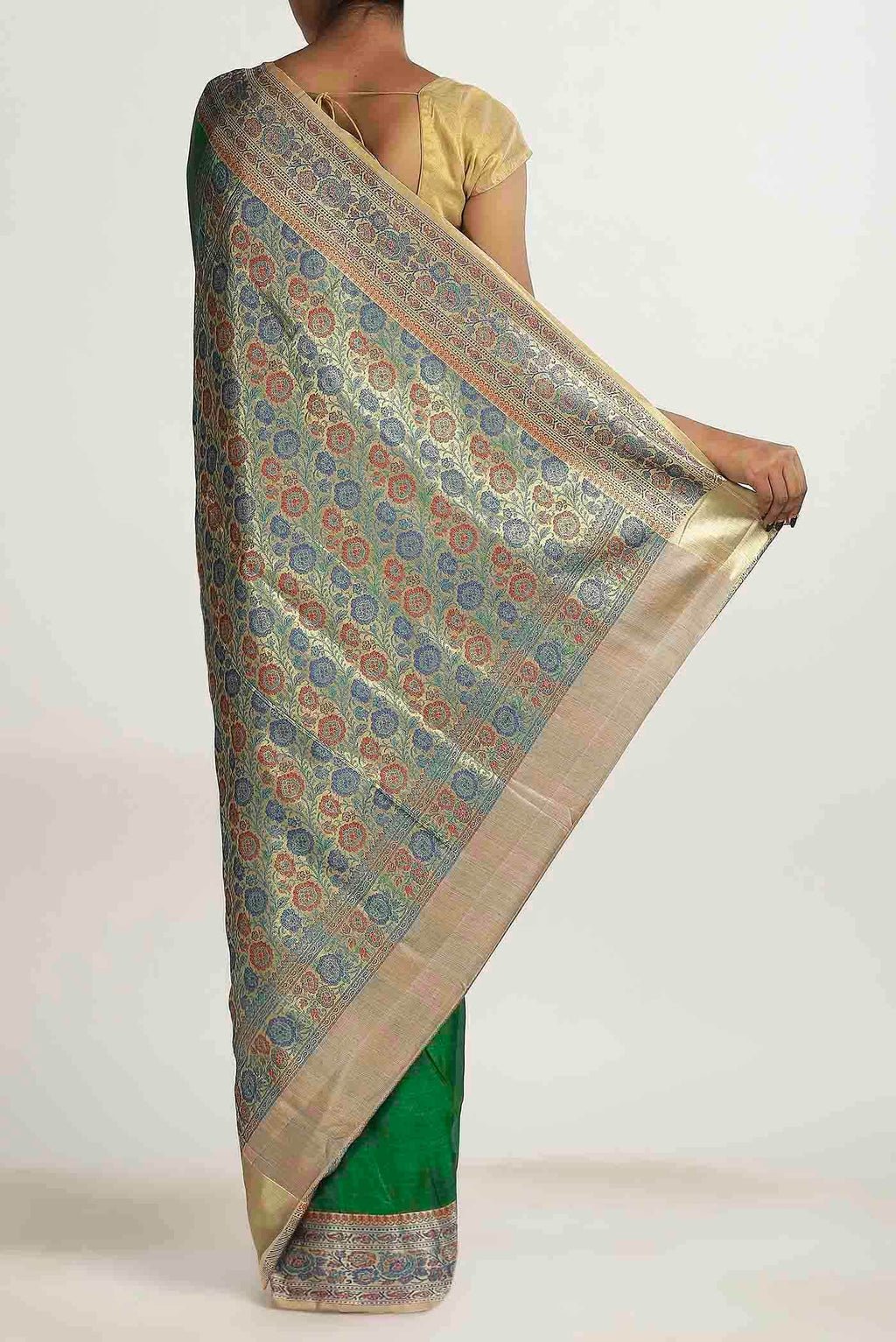 Green Banarasi Tussar Silk Saree
