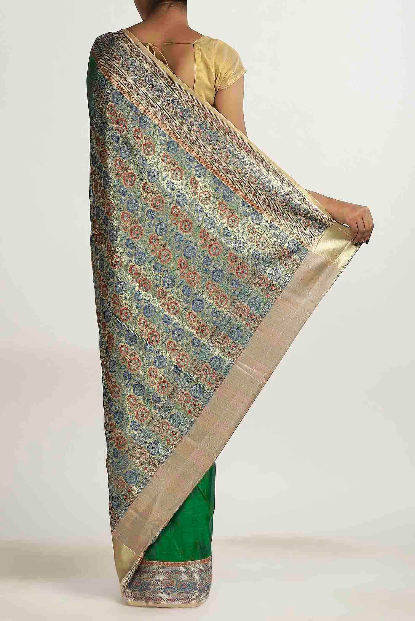 Green Banarasi Tussar Silk Saree