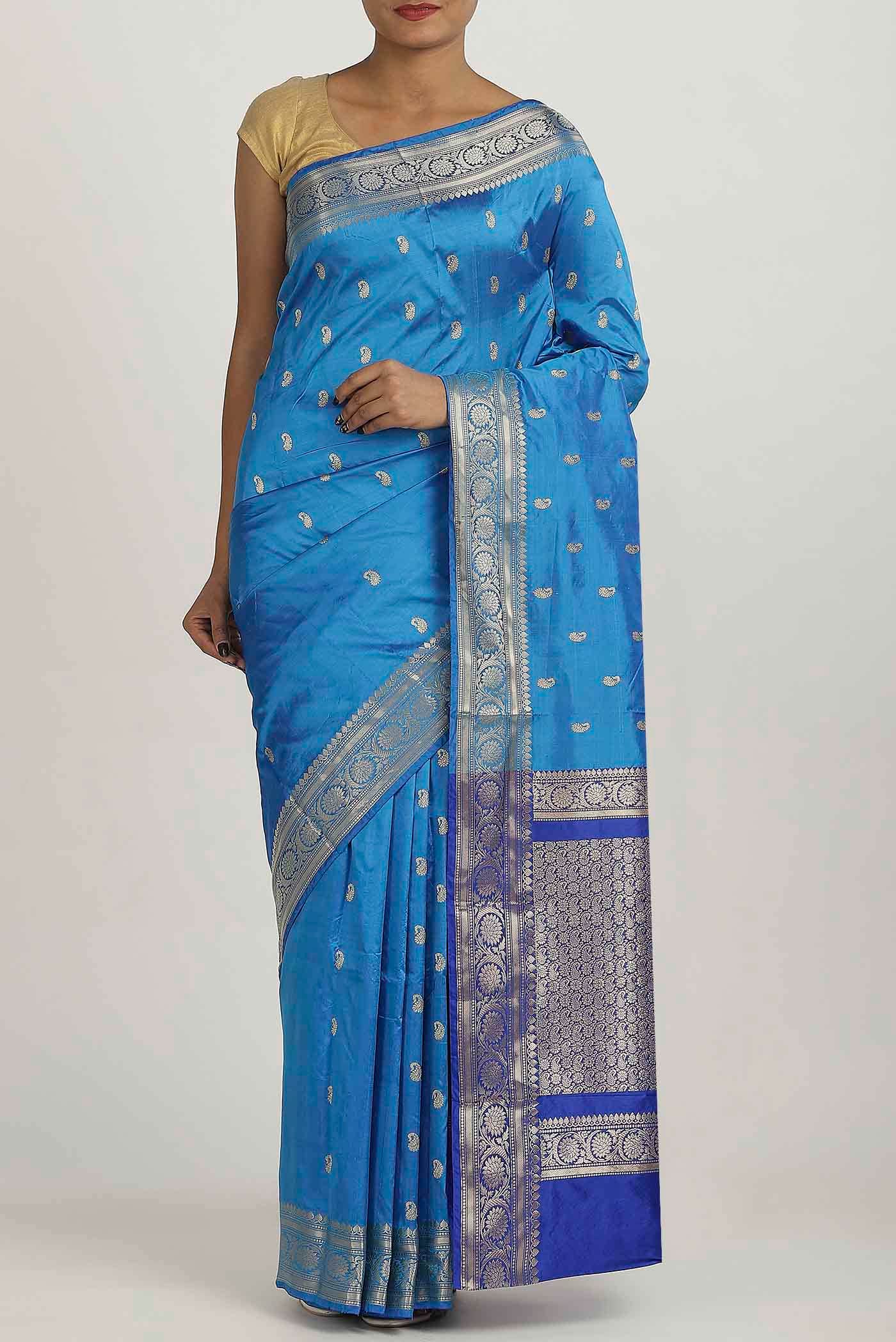 Blue Banarasi Katan Silk Saree