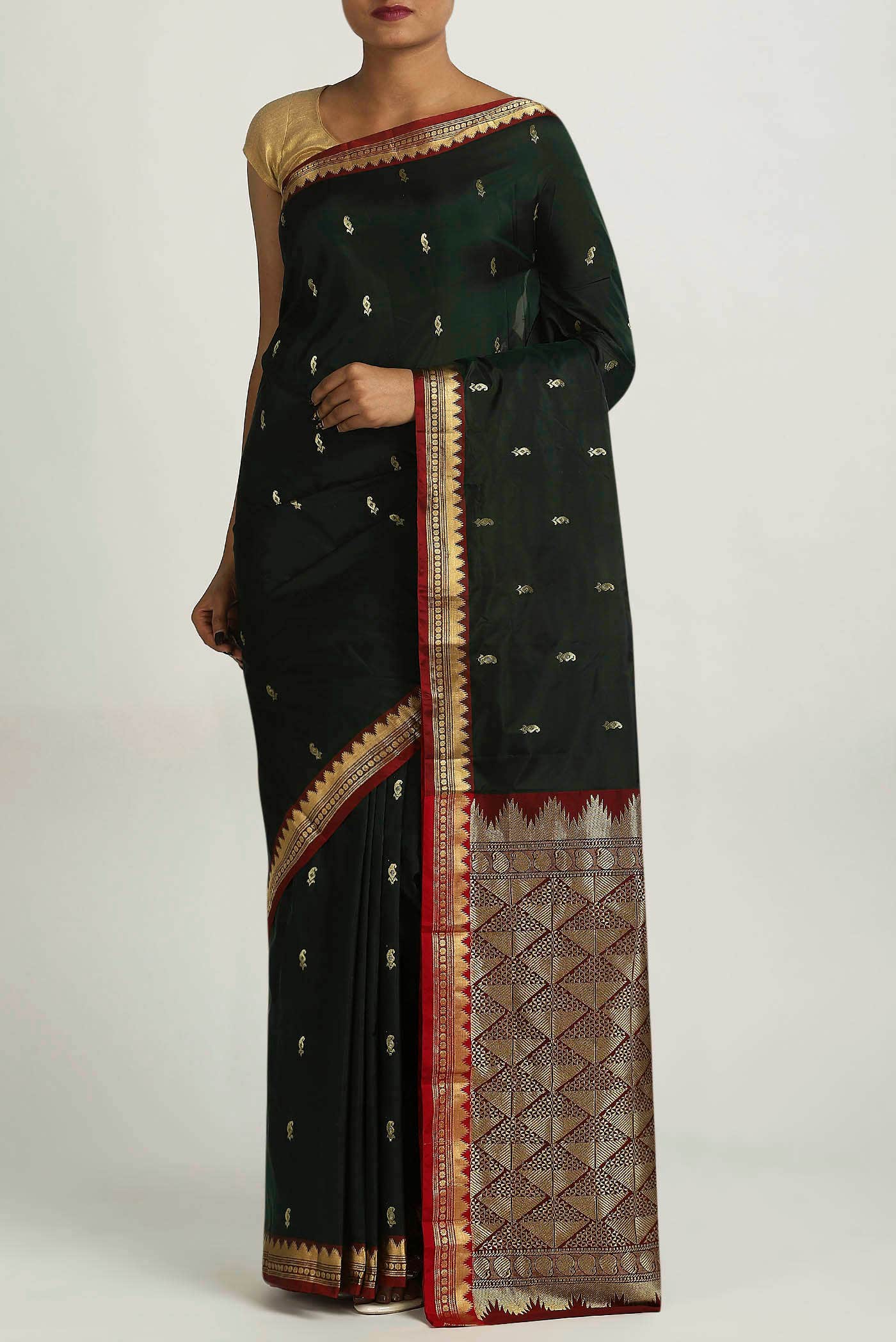 Black Blended Bangalore Silk Saree