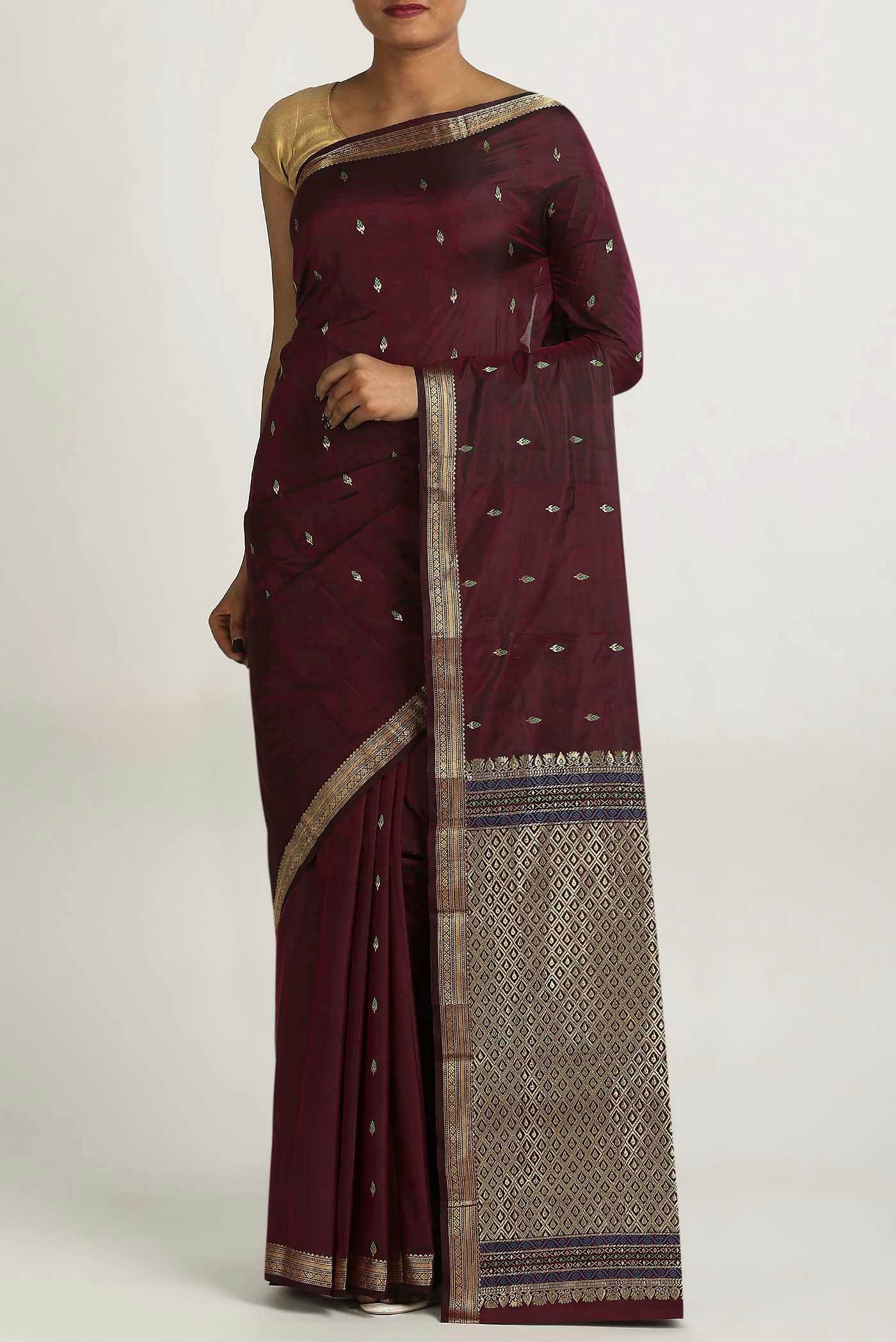Brown Bangalore Silk Saree