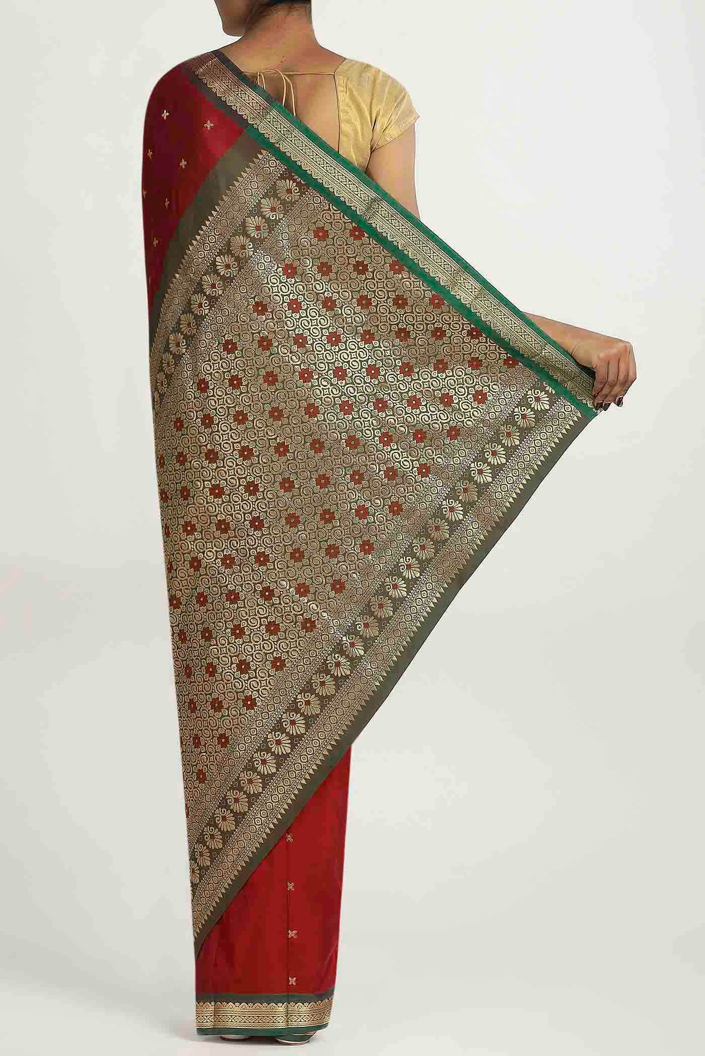 Red Blended Bangalore Silk Saree