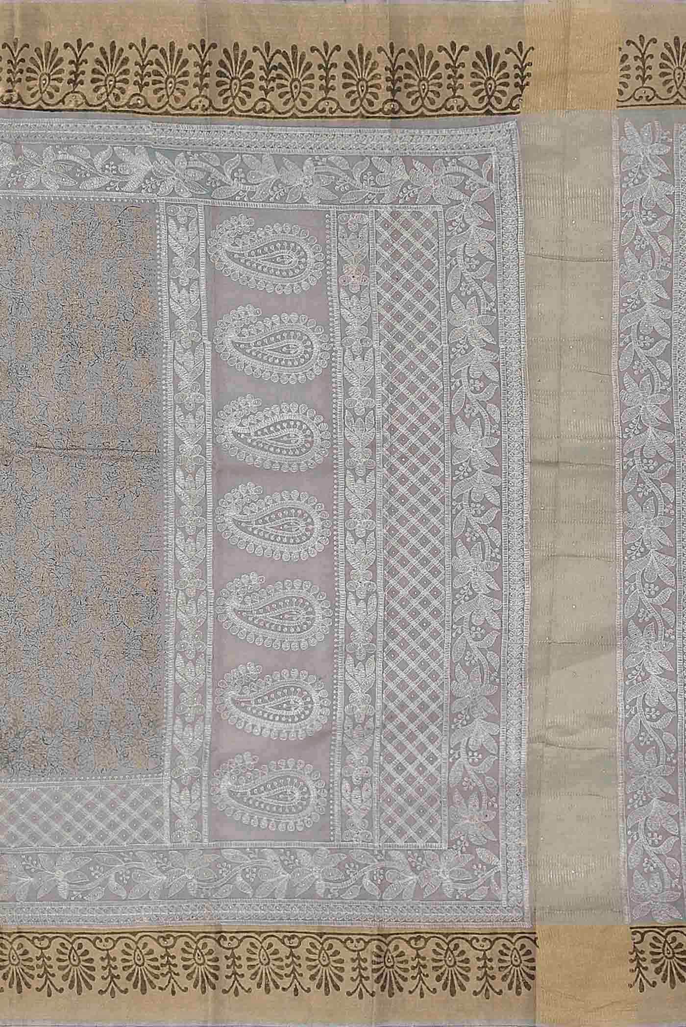 Grey Tussar Silk Saree