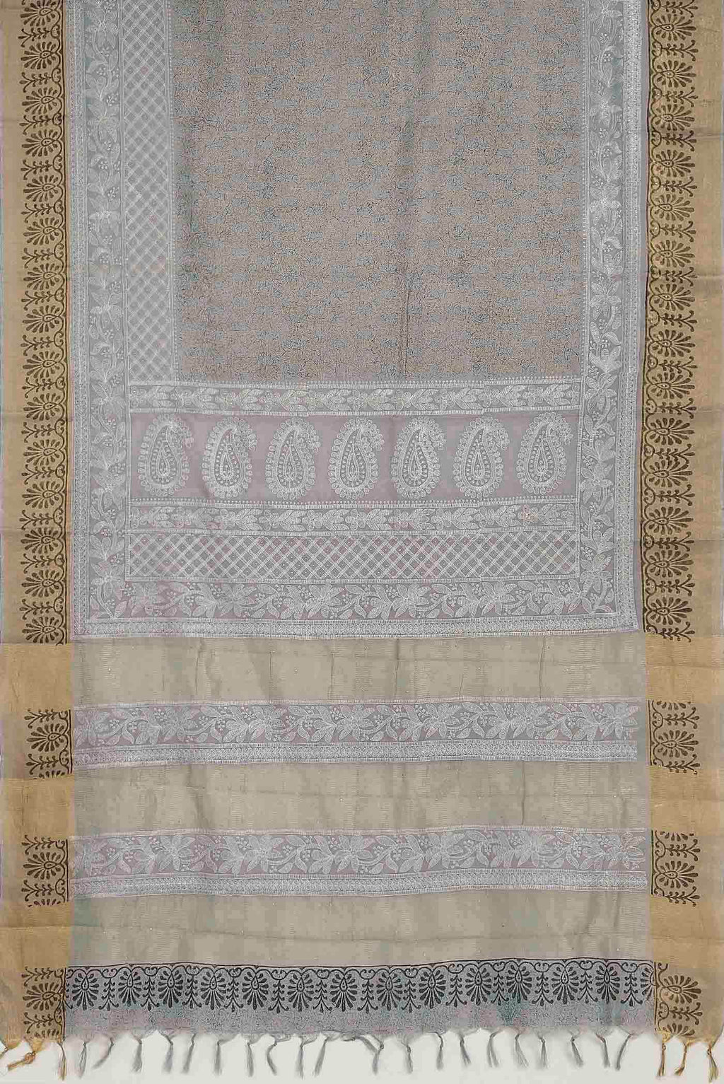 Grey Tussar Silk Saree