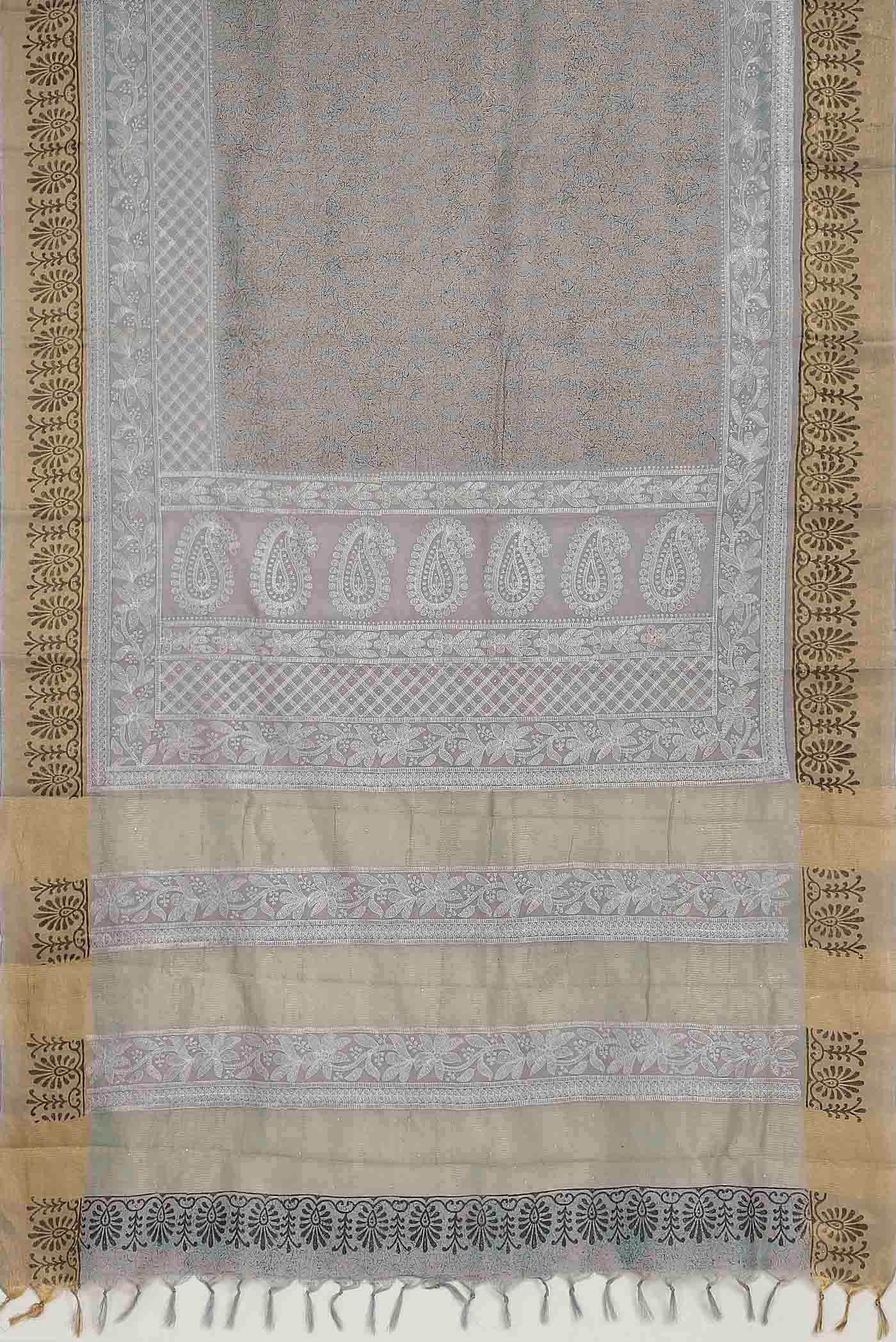 Grey Tussar Silk Saree