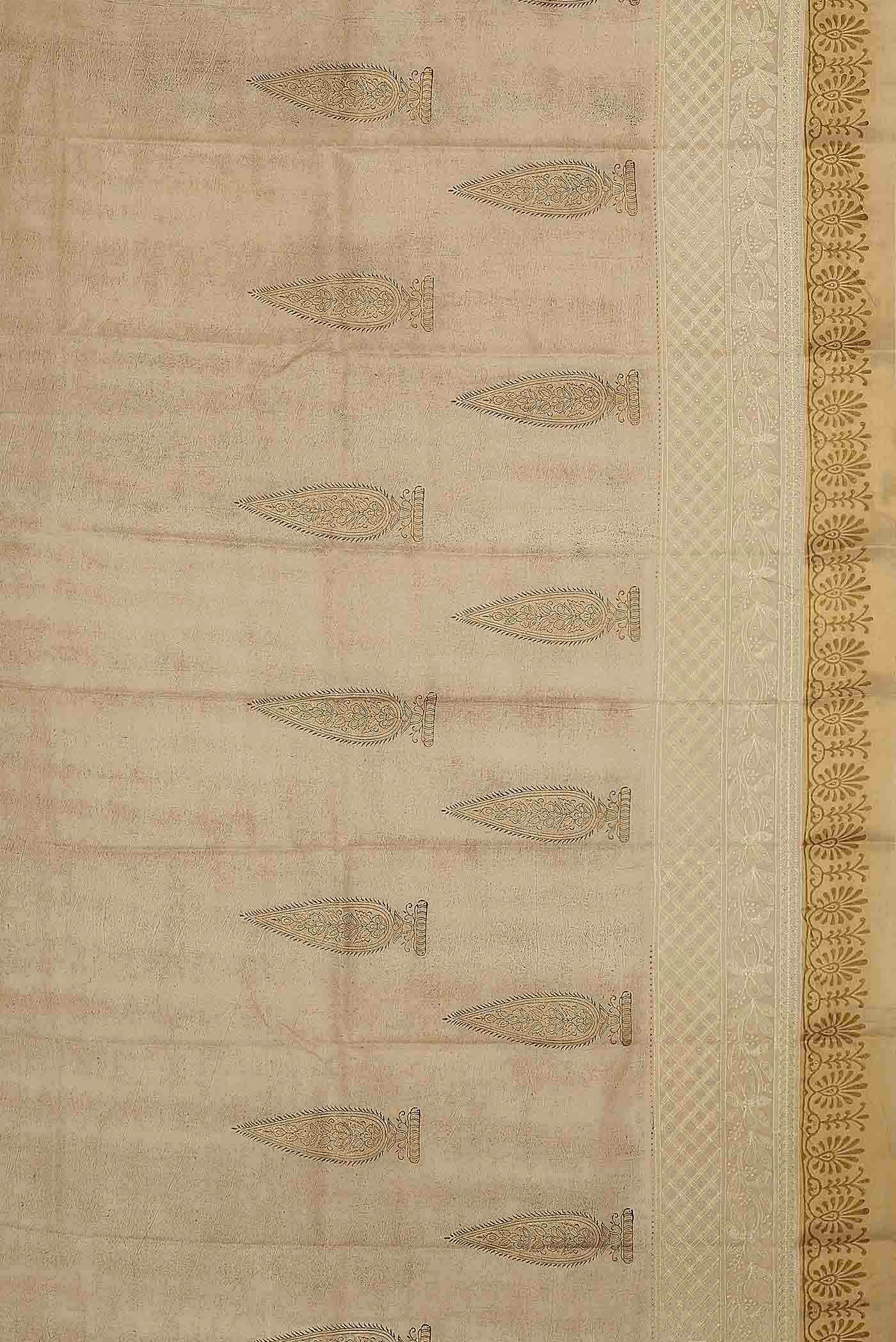 Beige Tussar Silk Saree