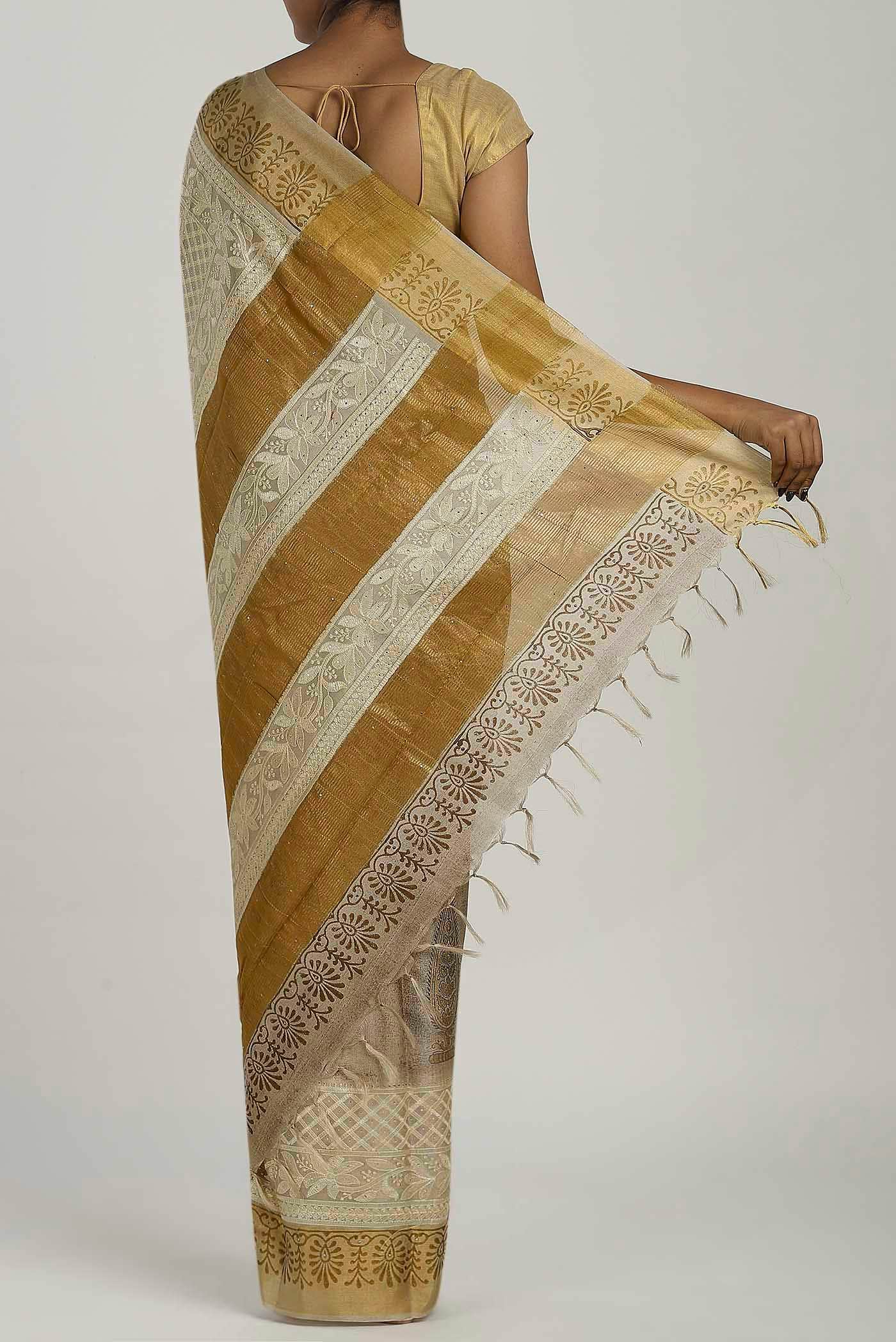 Beige Tussar Silk Saree