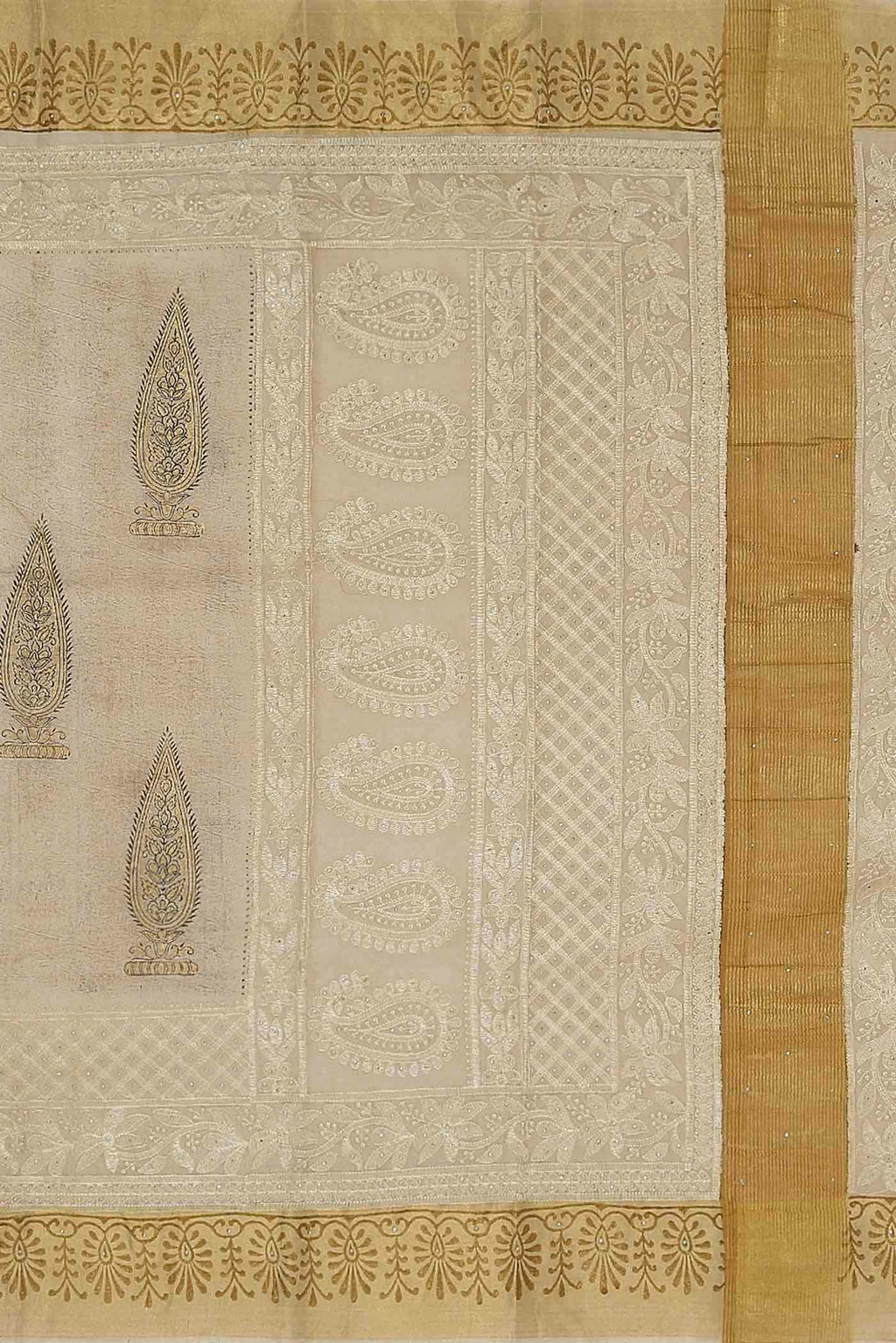 Beige Tussar Silk Saree