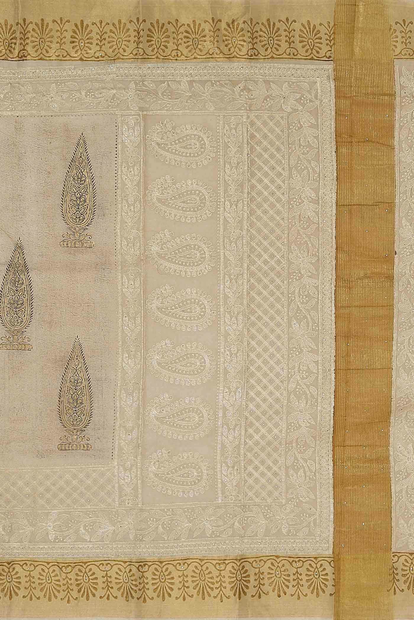 Beige Tussar Silk Saree