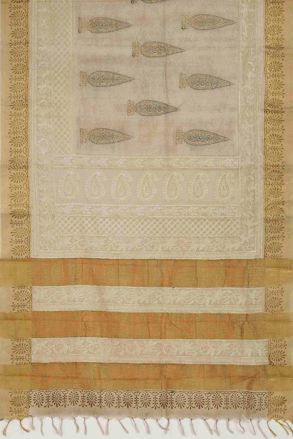 Beige Tussar Silk Saree