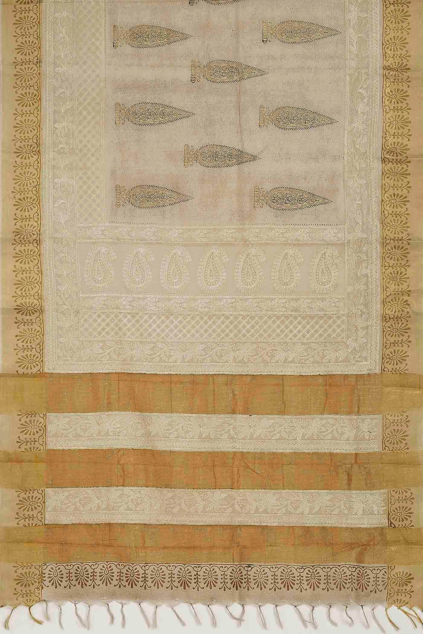 Beige Tussar Silk Saree