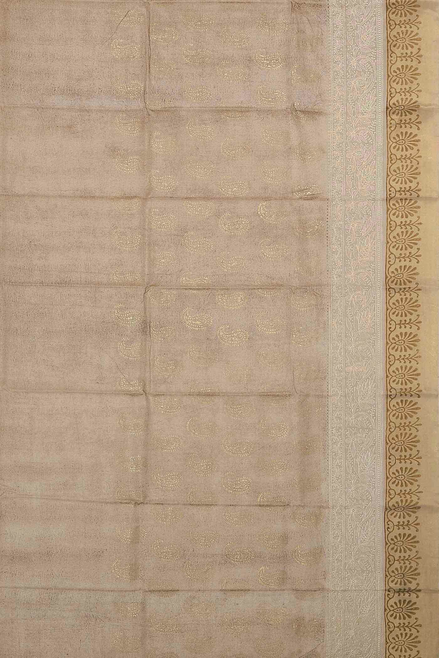 Beige Tussar Silk Saree