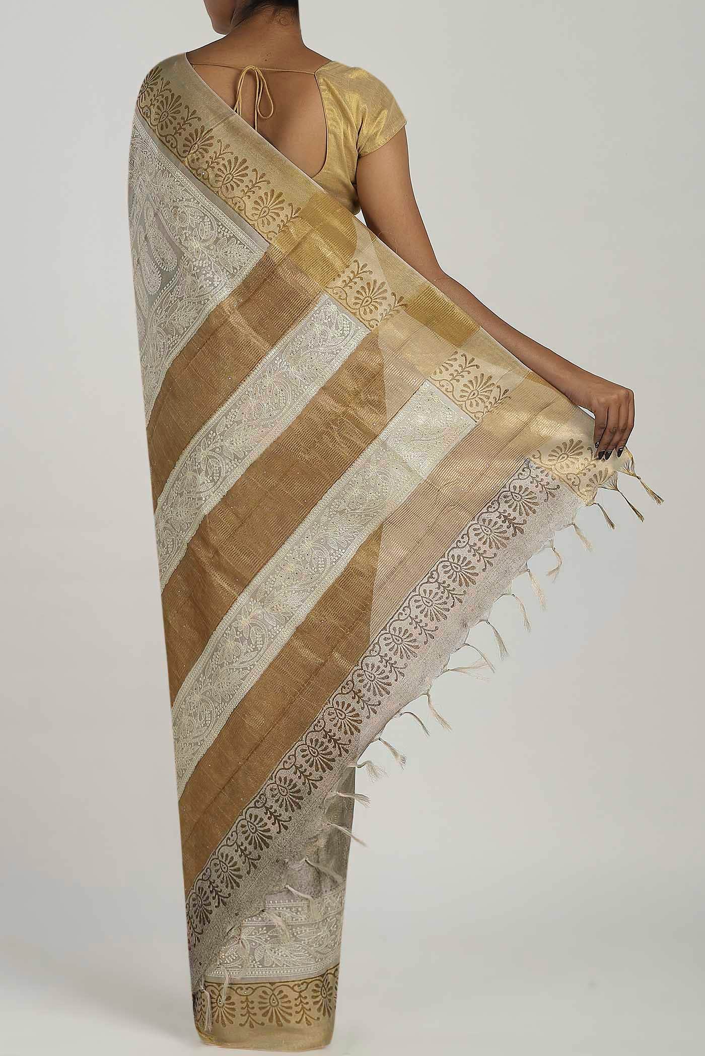Beige Tussar Silk Saree