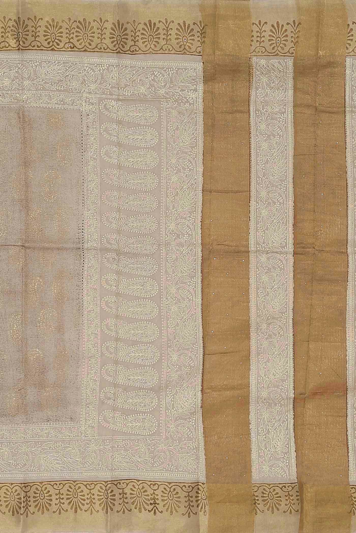Beige Tussar Silk Saree