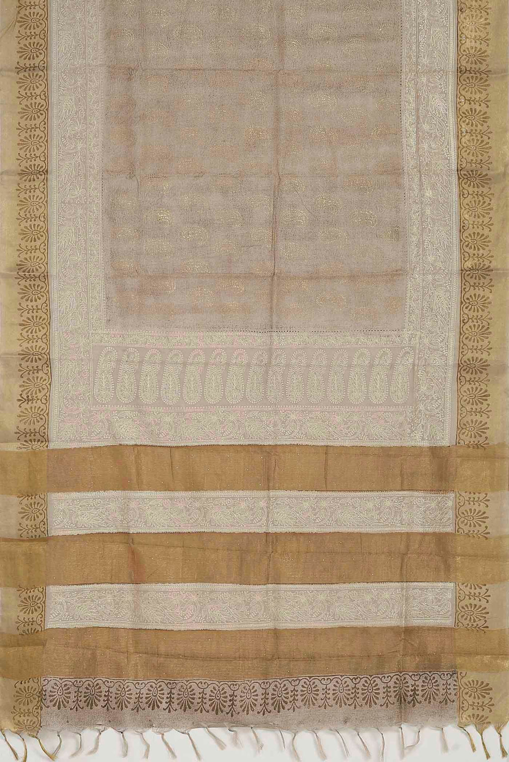 Beige Tussar Silk Saree