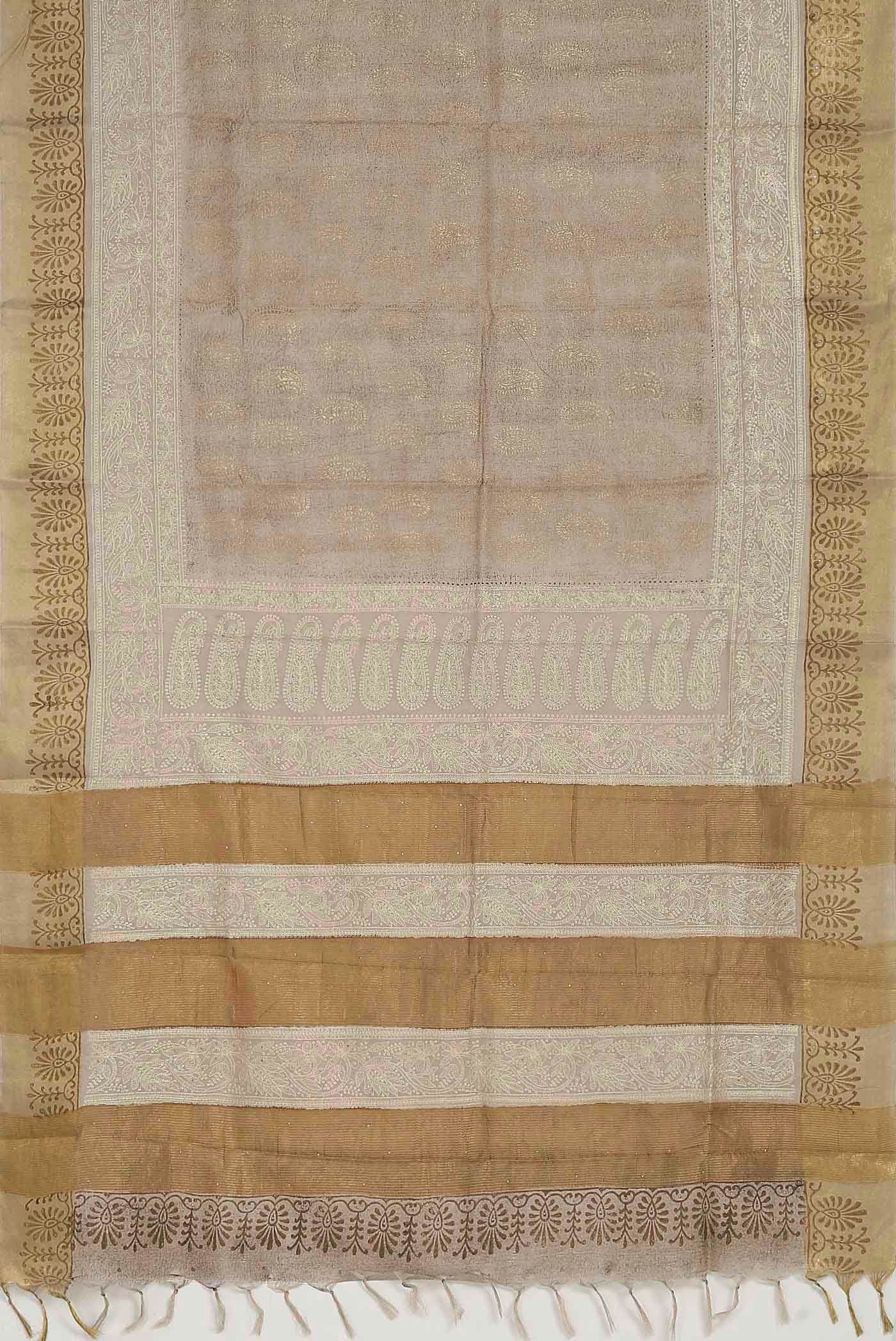 Beige Tussar Silk Saree