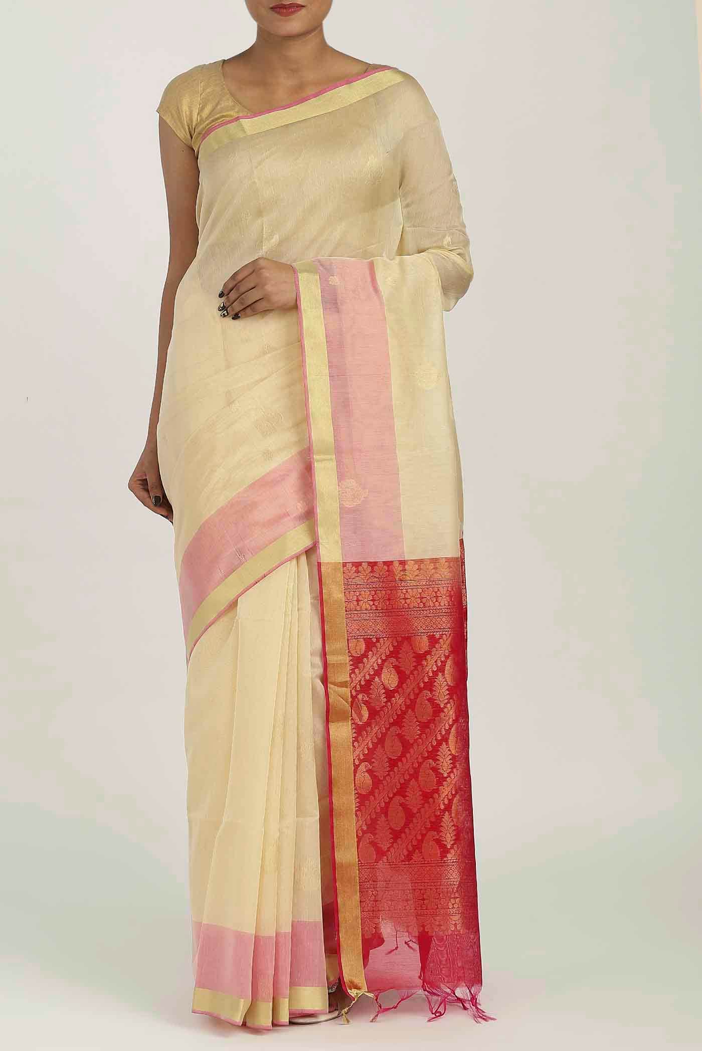 Cream Silk Cotton Saree