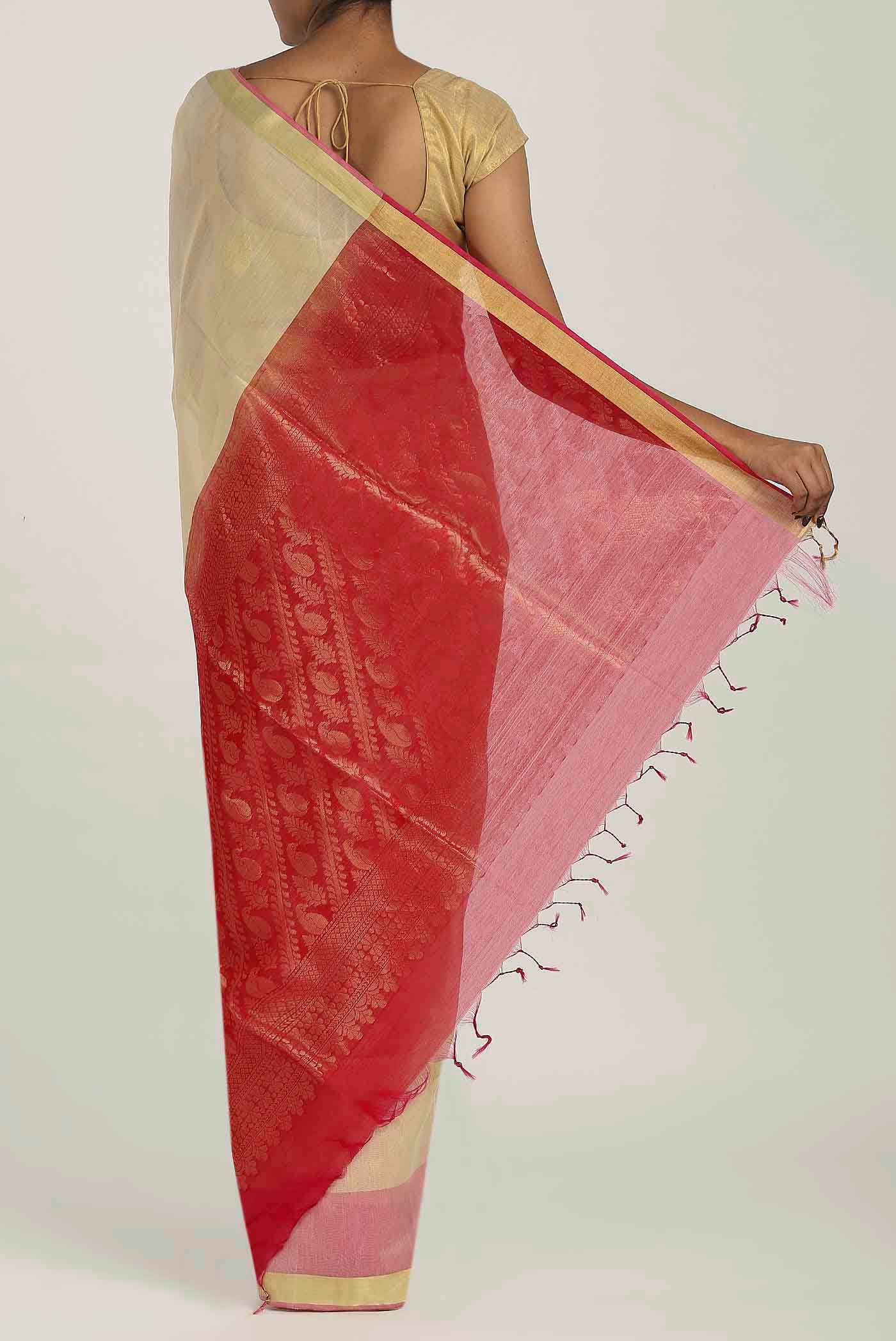 Cream Silk Cotton Saree