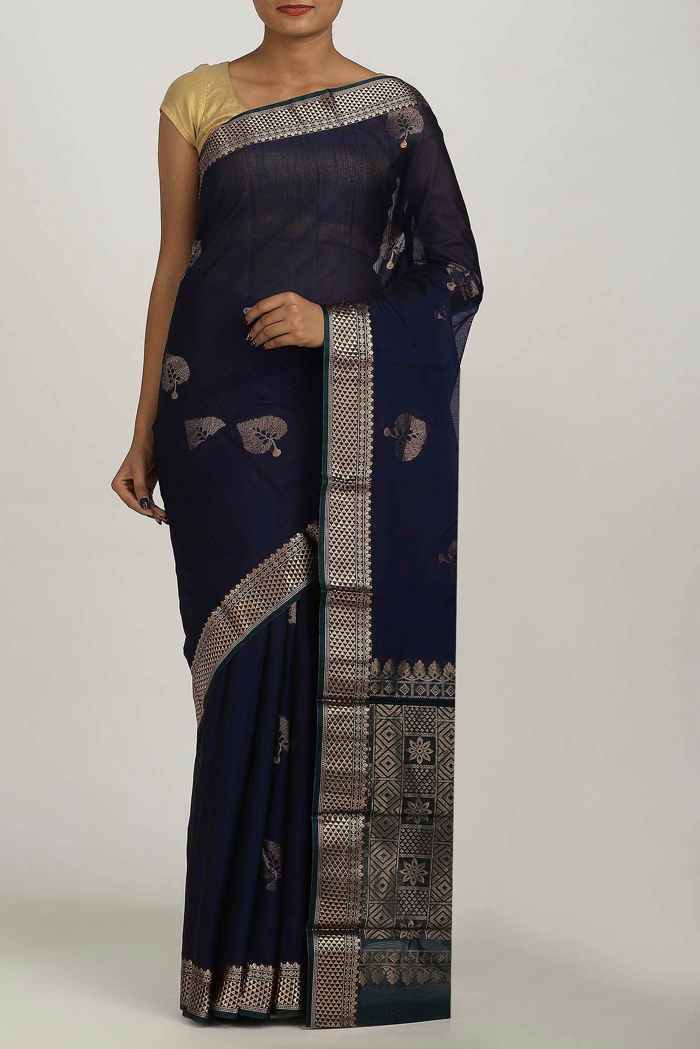Navy Blue Silk Cotton Saree